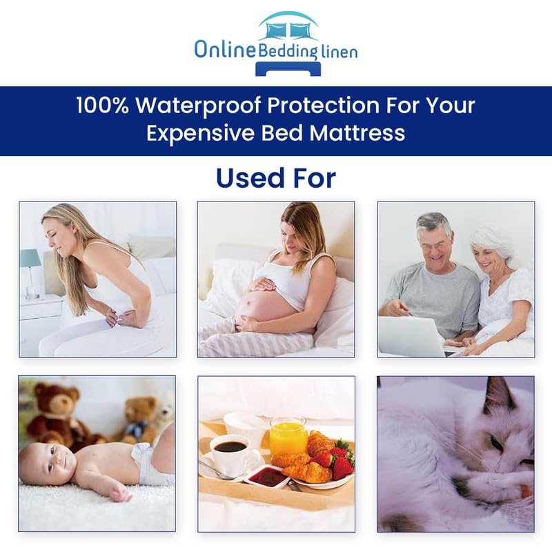Alaskan King Waterproof Mattress Protector - 18 Inch Deep Pocket Fitted Sheet, Breathable Terry Cotton Cover for Bedding Protection (White) - Ideal for Allergy Relief, Kids, and Guest Rooms