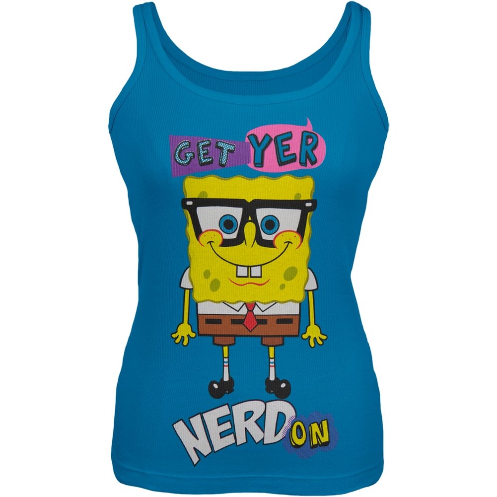 Spongebob Squarepants Nerdy Blue Juniors Tank Top - Cartoon Character Graphic Tee for Women & Girls - Perfect for Cosplay, Anime Conventions & Casual Wear