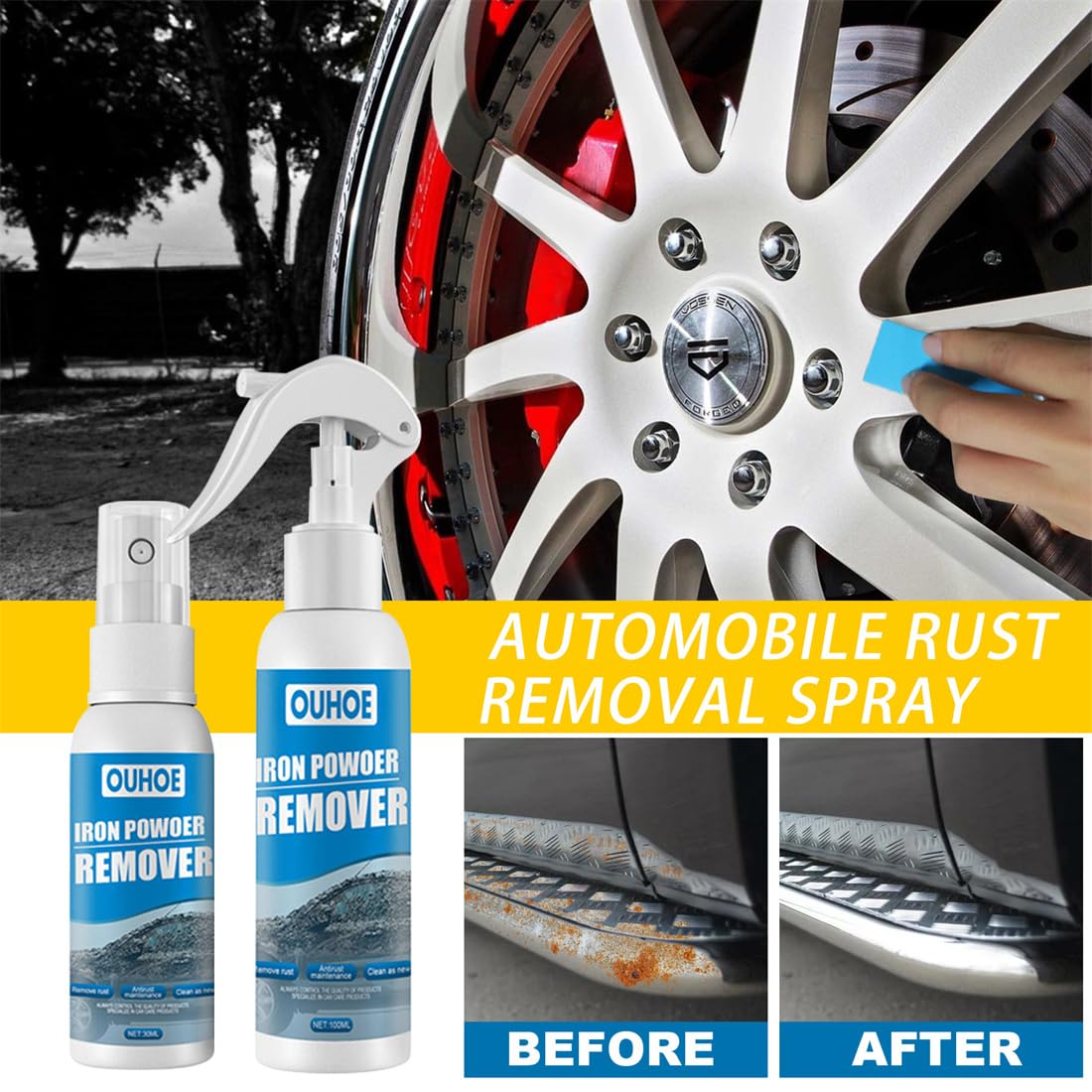 GDSAFS Car Rust Removal Spray - Iron Powder Remover & Paint Cleaner for Auto Maintenance | Effective Rust Remover for Cars, Wheels & Metal Surfaces | 3-Pack for DIY Car Care & Metal Restoration