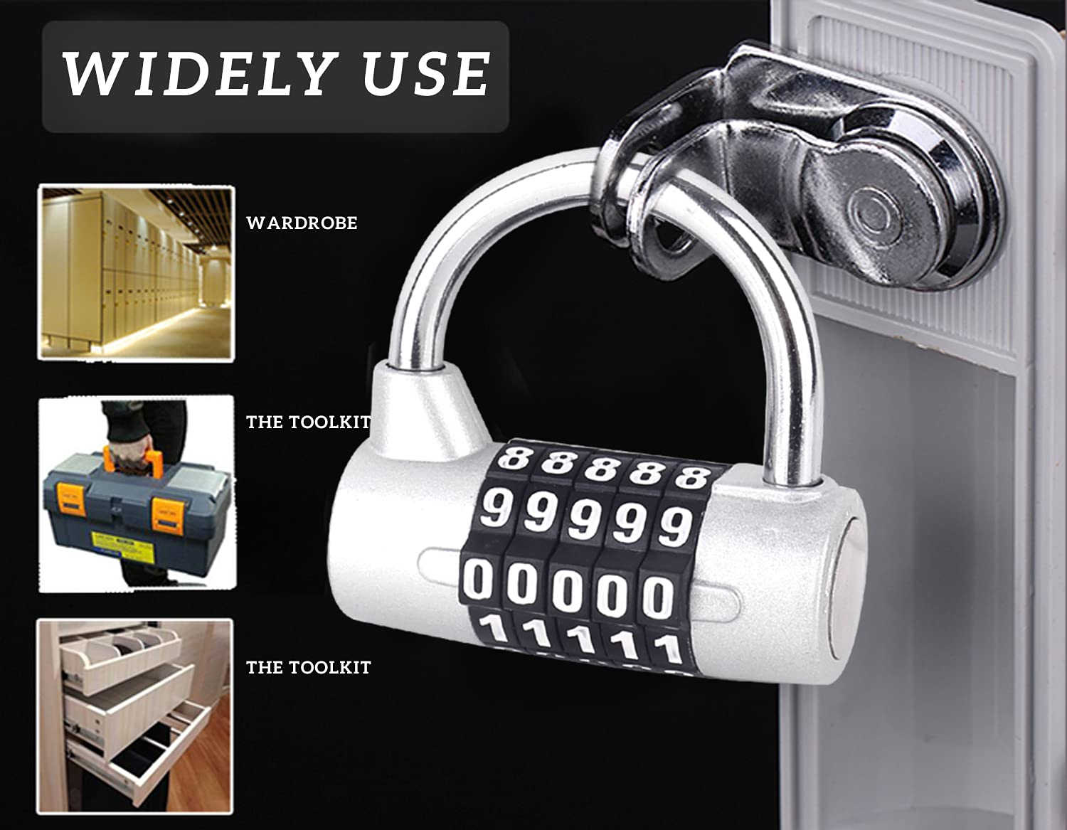 5 Digit Combination Lock - Secure Gym Padlock with Replaceable Code, Heavy Duty for School Lockers, Tool Boxes, Gates & Fences (2 Pack, Silver) - Perfect for Gym, Sports, Travel & Home Security