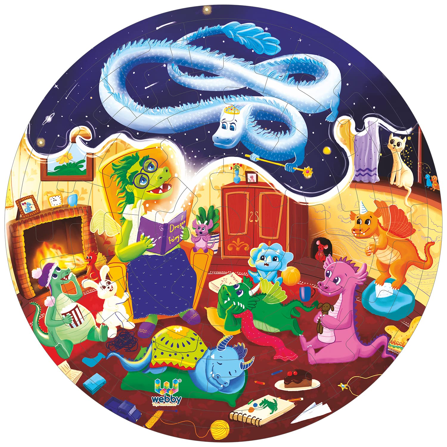 Webby Fazzle Dragon Land 50-Piece Wooden Fantasy Puzzle for Kids - Educational Toy with Display Stand for Boys & Girls - Perfect for Birthday Gifts, Classroom Activities & Family Game Nights