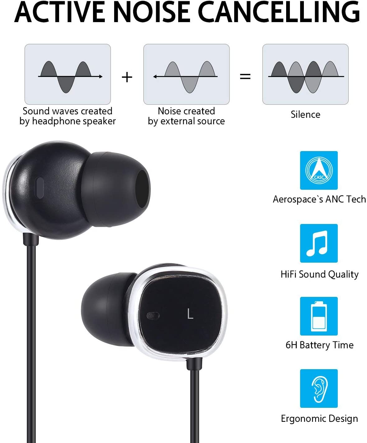 August EP725 Refurbished Noise Cancelling Bluetooth Earphones with AptX & OTG Charging - Perfect for Travel, Workouts & Commuting