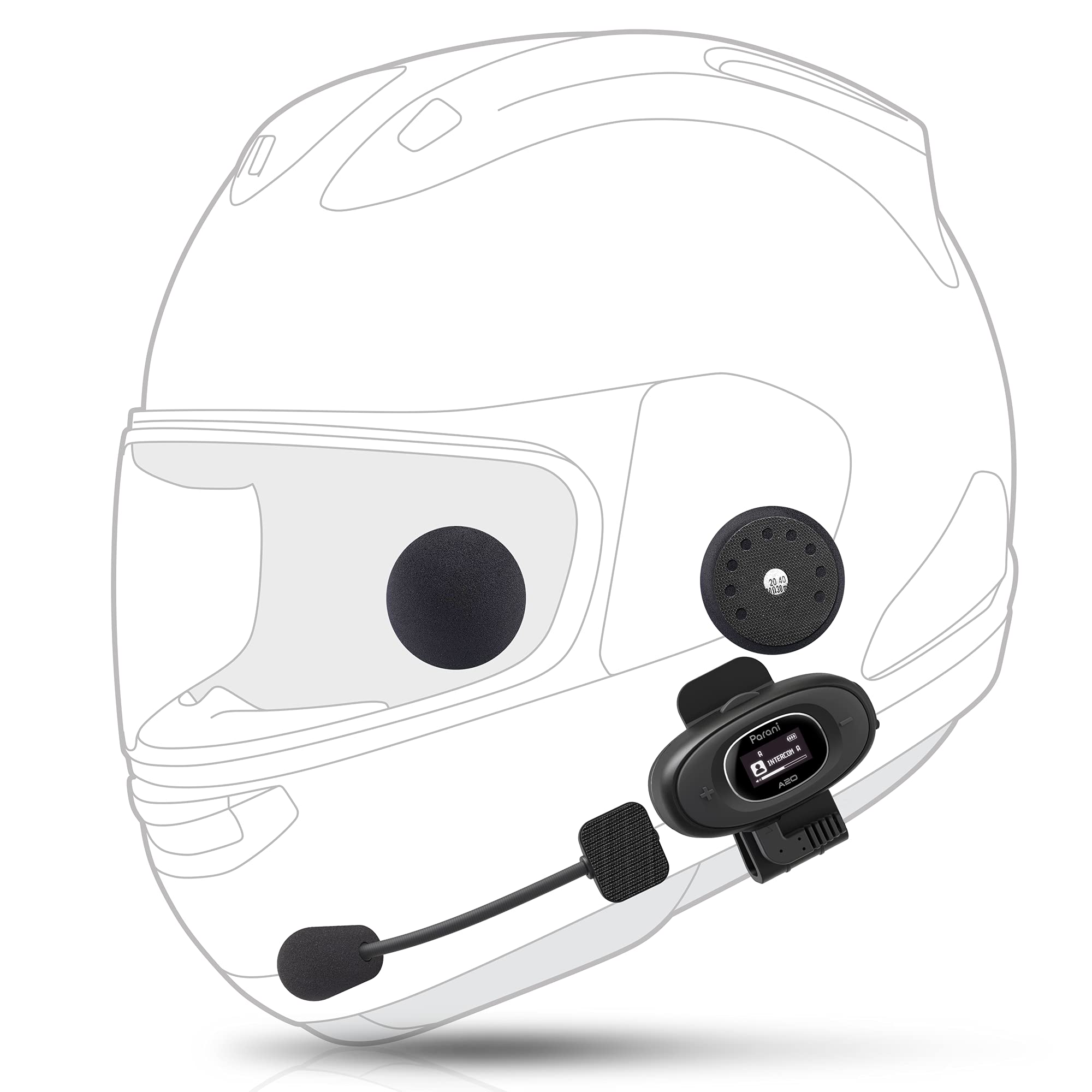 Sena Parani A20 Bluetooth Motorcycle Intercom Headset - Wireless Communication for Riders, Hands-Free Calling & Music Streaming