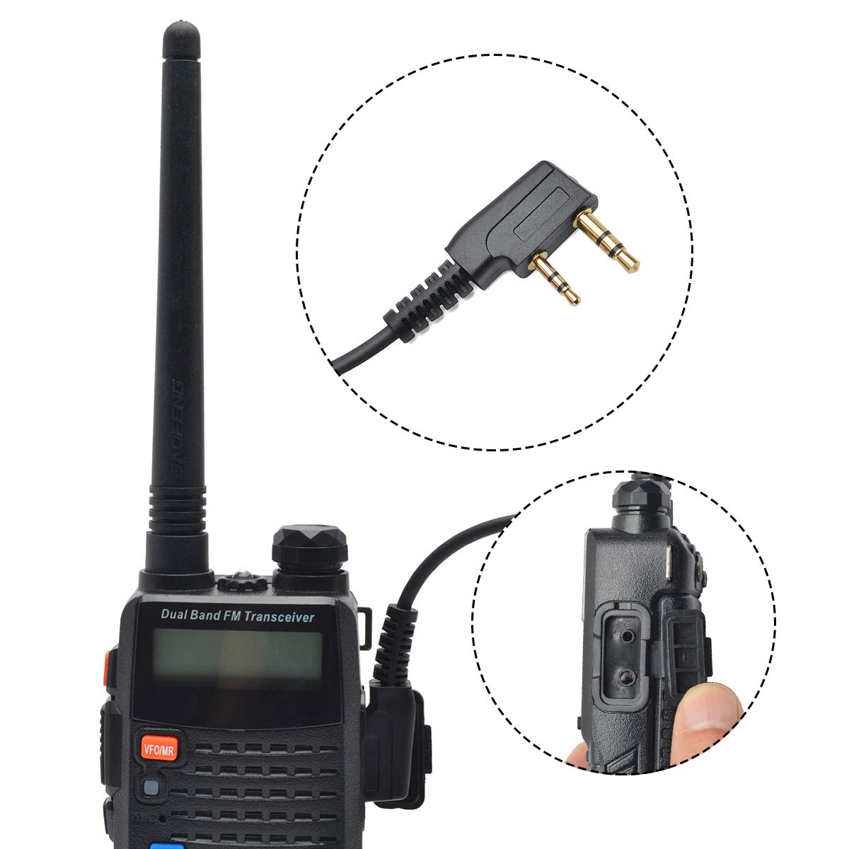 HYS D-Shaped Earpiece with Microphone & PTT Button - Compatible with Retevis, Kenwood, Baofeng UV-5R/UV-82/BF-888S, Wouxun Walkie Talkies (1 Pack) - Ideal for Security, Construction & Outdoor Communication
