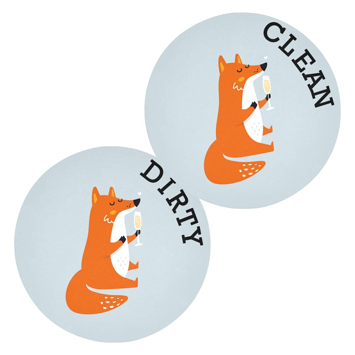 Cute Cartoon Fox Dishwasher Refrigerator Magnets - 2 Pack Double Sided Flip Labels, Reversible Clean/Dirty Indicator Signs for Kitchen, Whiteboard & Home Organization