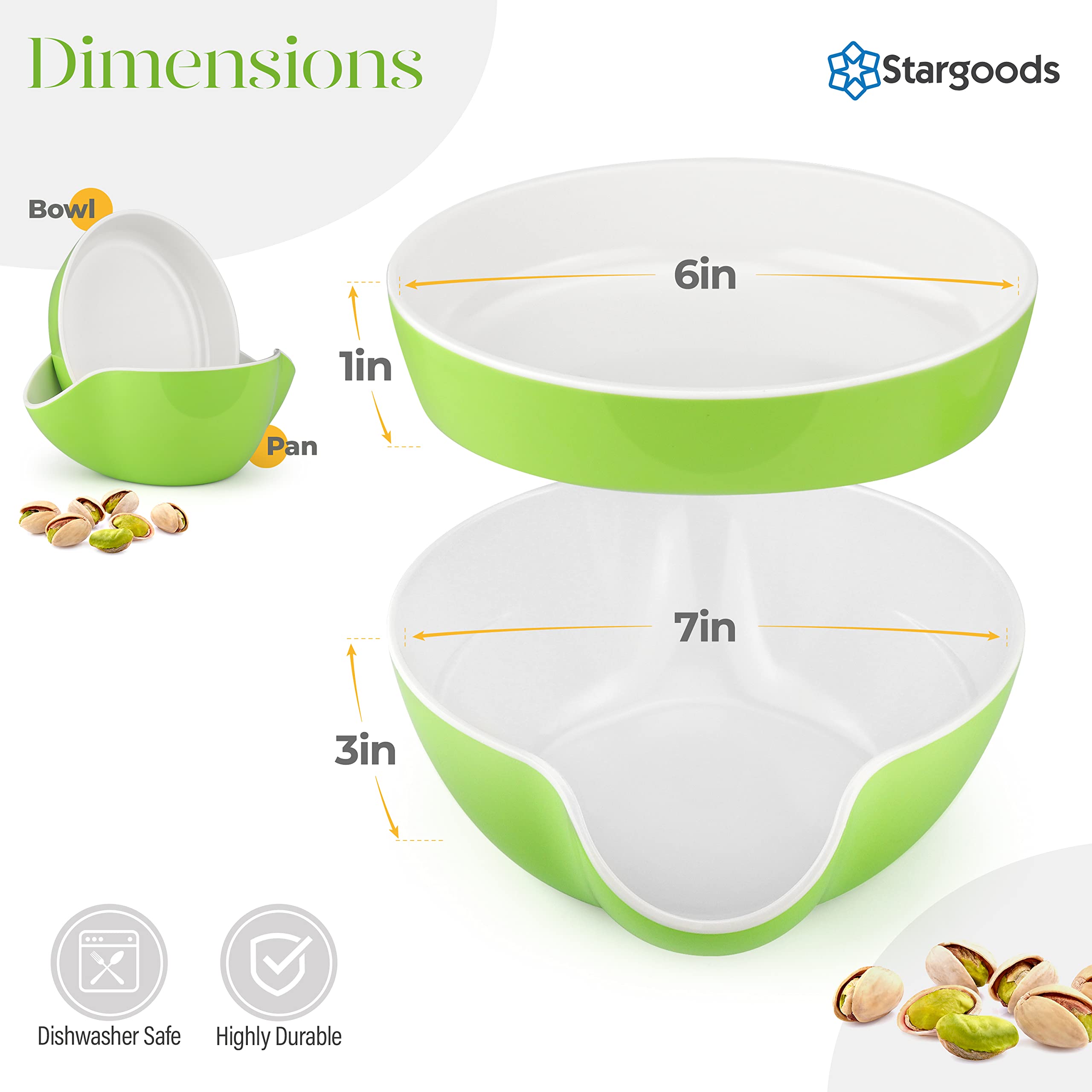 Premium Pistachio Bowl - Double Peanut Serving Dish for Nuts, Seeds & Candy Storage - Eco-Friendly Green Snack Bowl - Perfect for Parties, Movie Nights & Home Decor