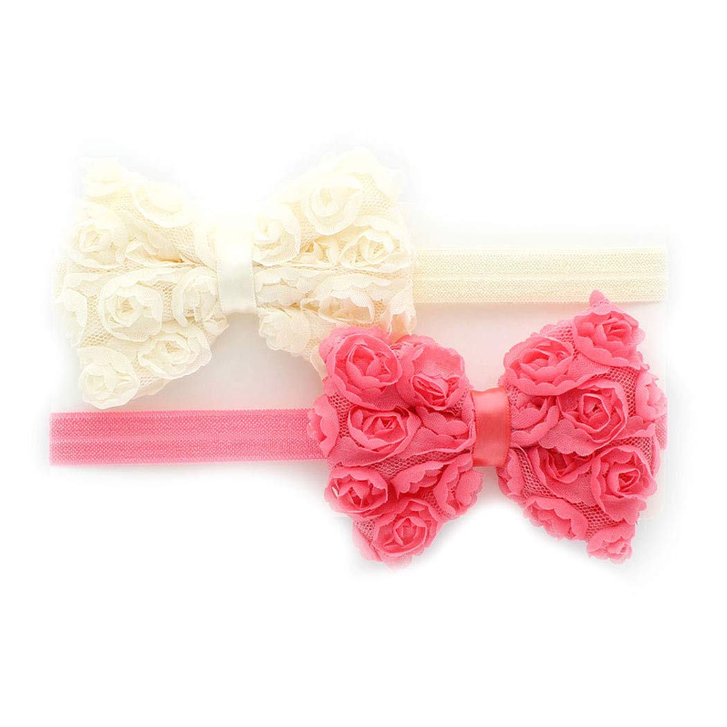 Lello Girls Fabric Rose Bow Headbands 2 Pack - Cute Hair Accessories for Kids, Toddlers & Babies - Perfect for Parties, Photos & Everyday Wear