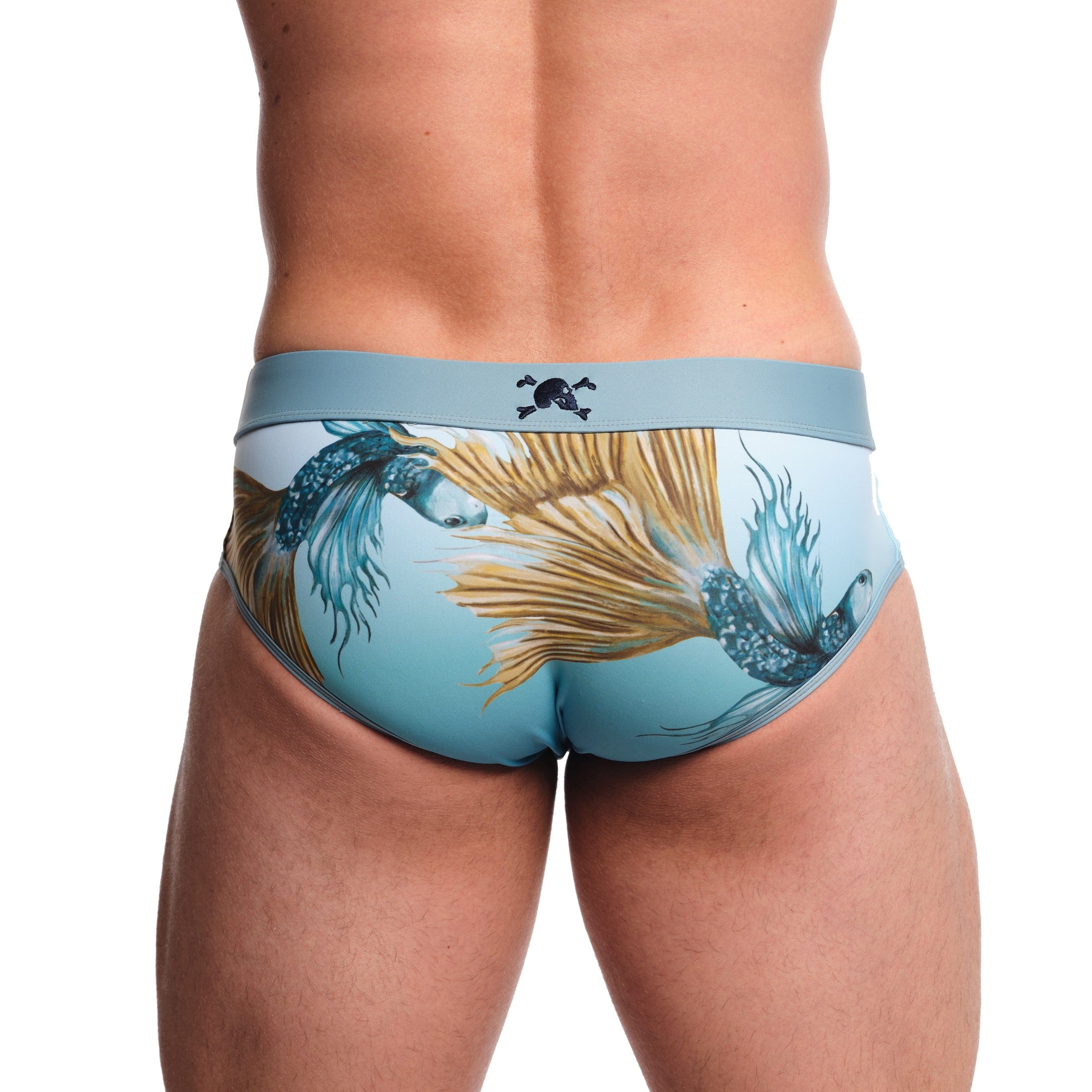 Premium Blue Swim Briefs for Men - Comfortable & Stylish Fighting Fish Design - Perfect for Swimming, Beach & Pool Activities