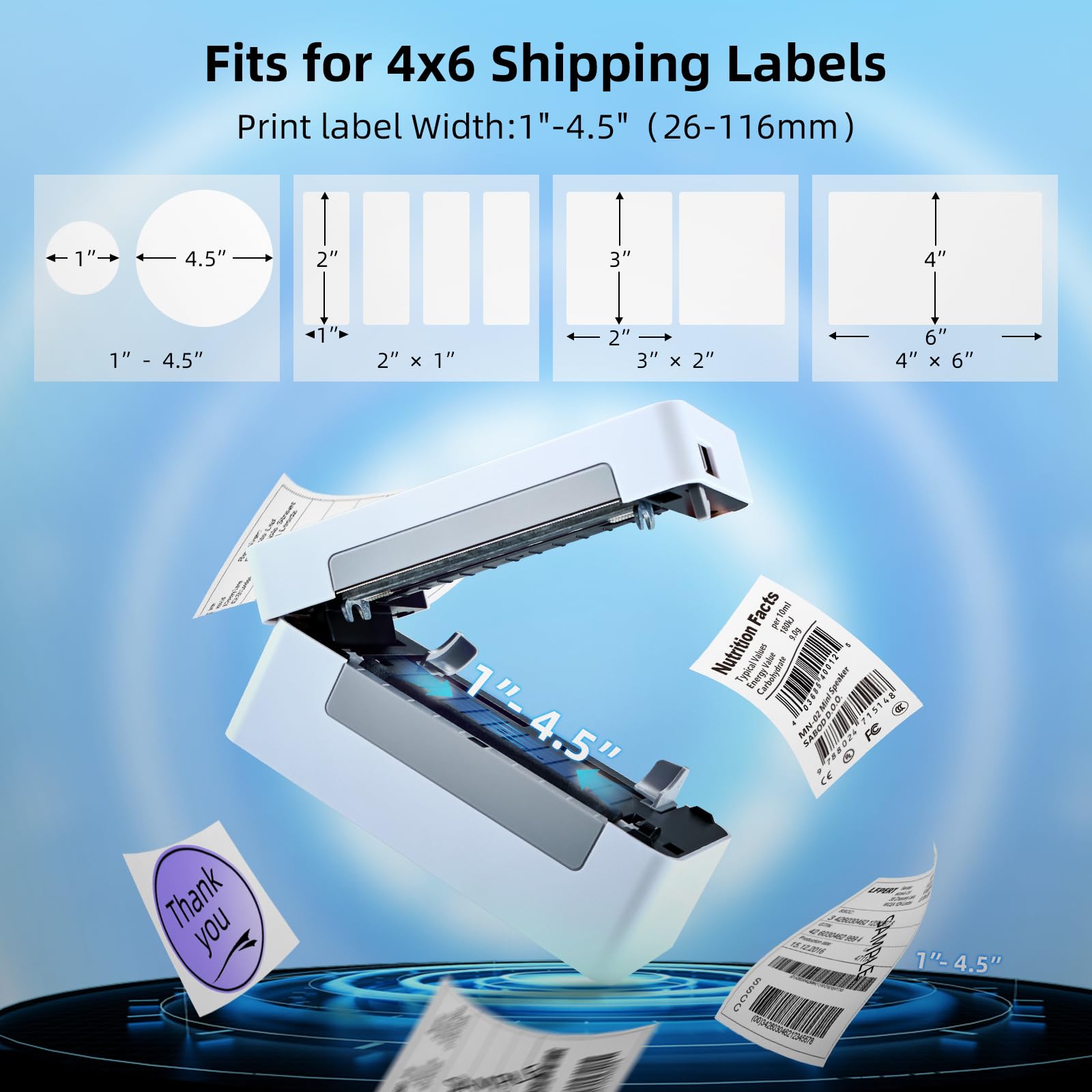 4x6 Thermal Shipping Label Printer - High Speed USB Barcode Printer for Amazon, eBay, USPS, FedEx | Compatible with Windows, Mac, Linux | Perfect for E-commerce, Warehouse & Small Business Shipping (White-Gray)
