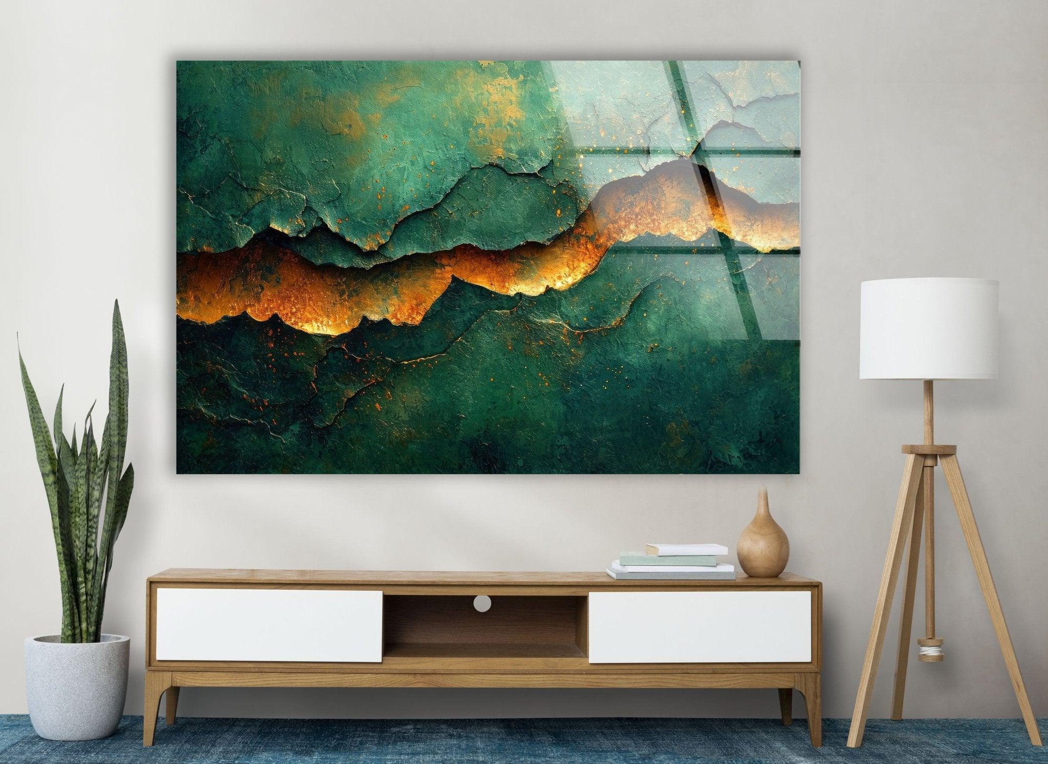 Abstract Golden Cracked Glass Wall Art - Modern Home Decor for Living Room, Bedroom & Office - Unique 3D Textured Painting for Contemporary Interior Design