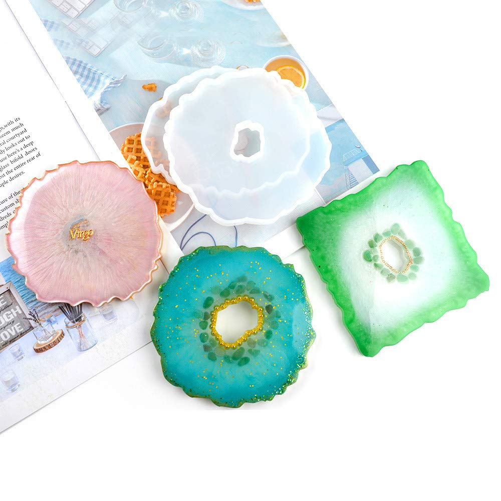 Yalulu 9 Pack Silicone Resin Coaster Molds - Irregular Agate Coaster Molds for Epoxy Resin Casting, DIY Geode Resin Art - Perfect for Home Decor, Gifts & Craft Projects