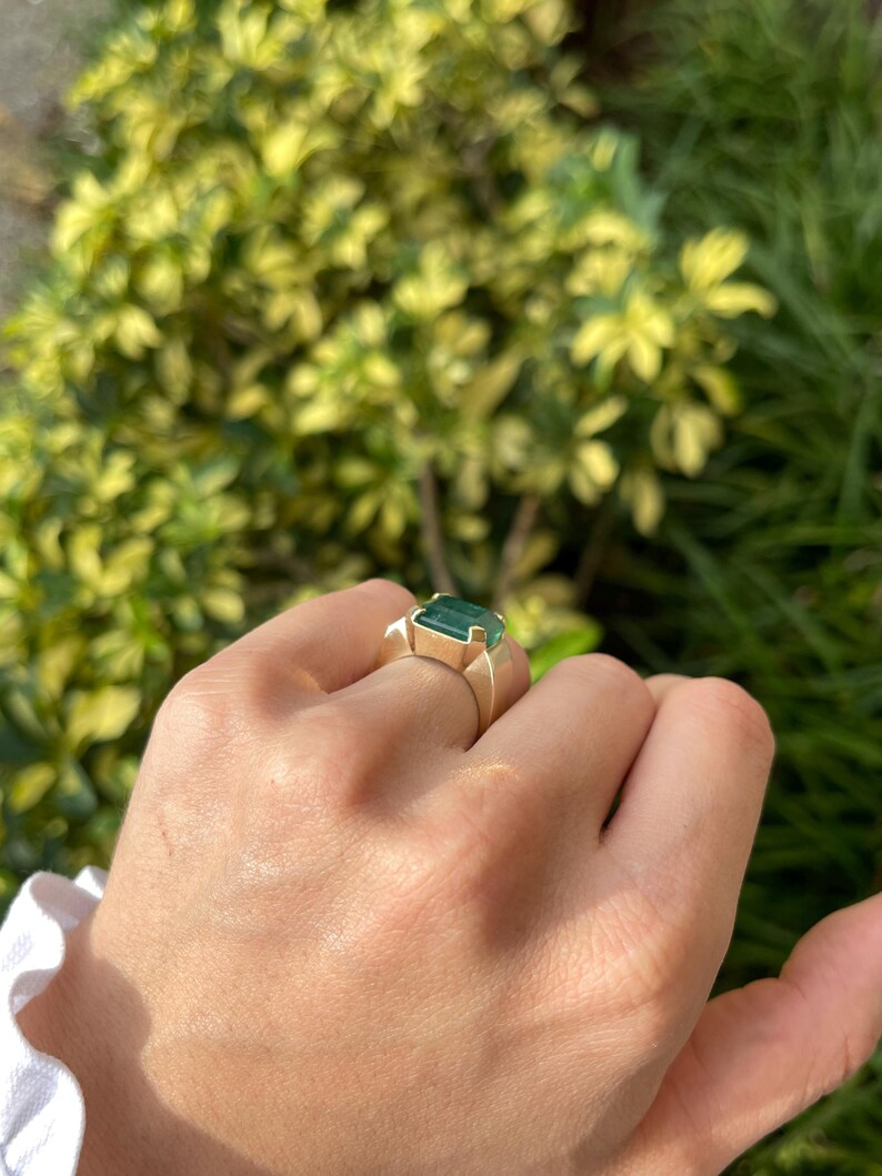 10.04ct Emerald Cut Solitaire Ring for Men - 14K Gold Wide Band Unisex Pinky Ring - Perfect for Weddings, Engagements & Special Occasions