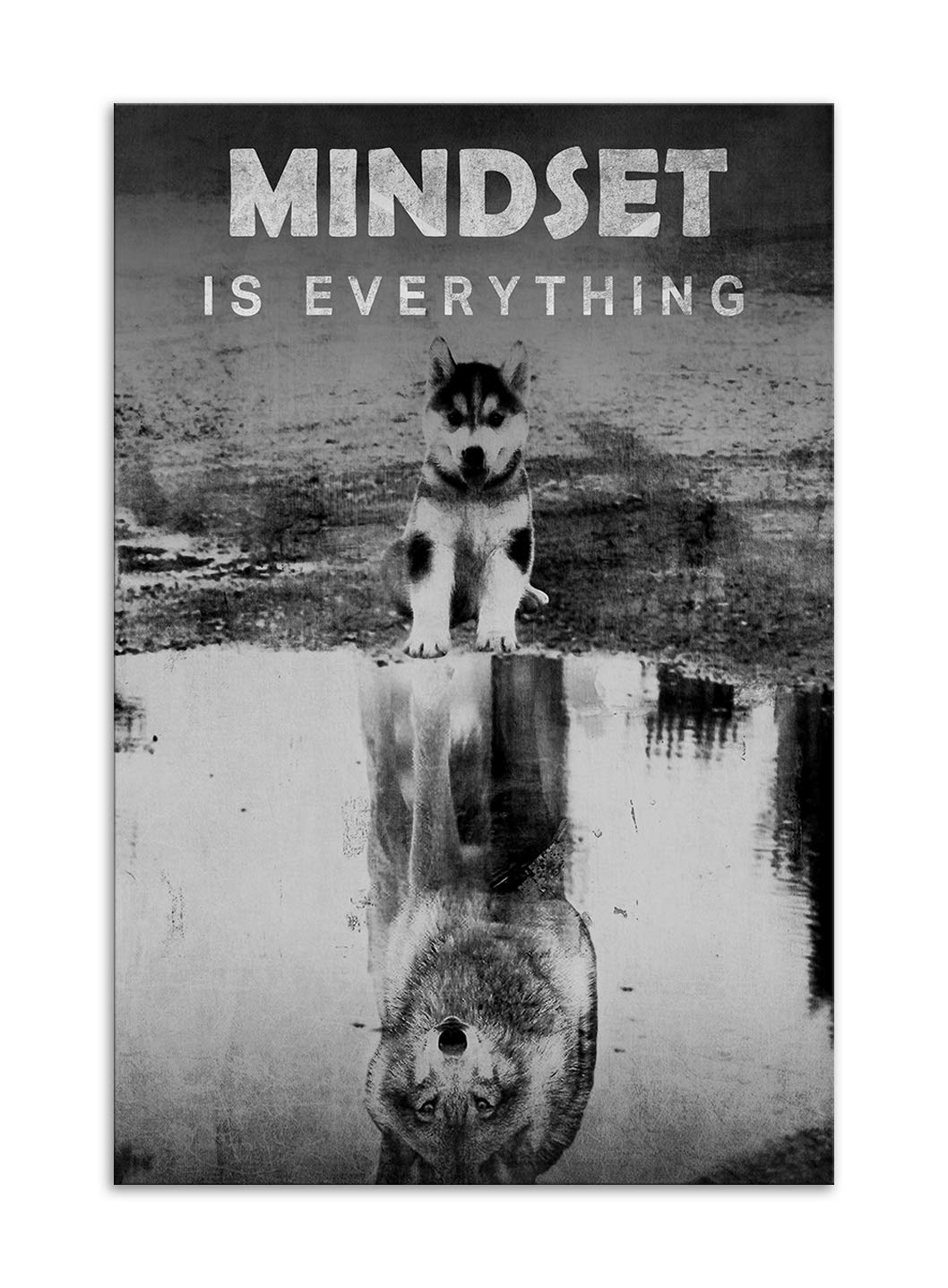 Mindset is Everything - Inspirational Canvas Wall Art with Dog & Wolf Motivational Prints - Modern Framed Painting for Living Room, Bedroom & Office Decor - Ready to Hang | Perfect for Home, Workspace & Gift Giving
