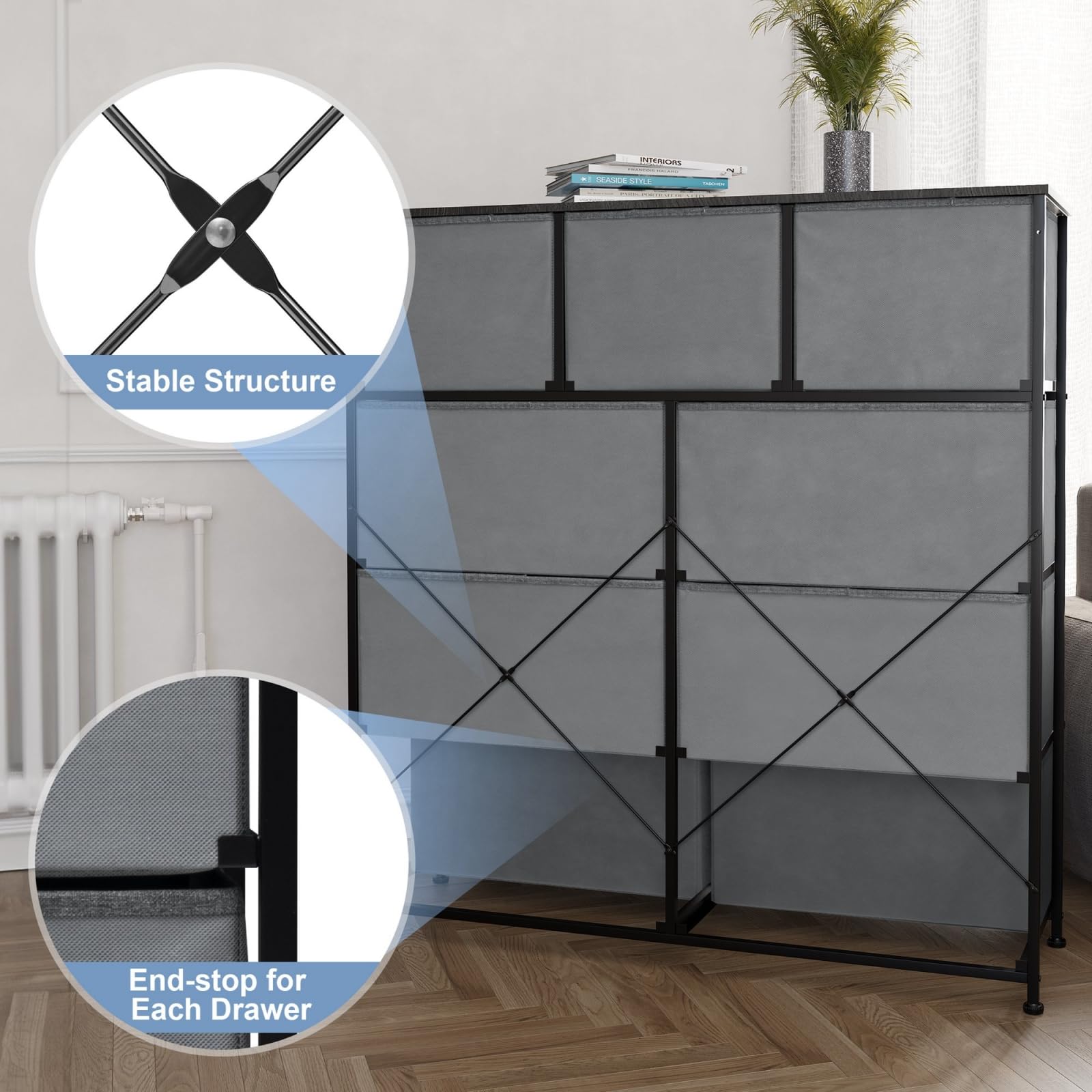 Crestlive White 9-Drawer Tall Dresser for Bedroom - Gray Fabric Storage Organizer for Clothes, Shoes & Accessories | Perfect for Hallway, Entryway & Closet Organization
