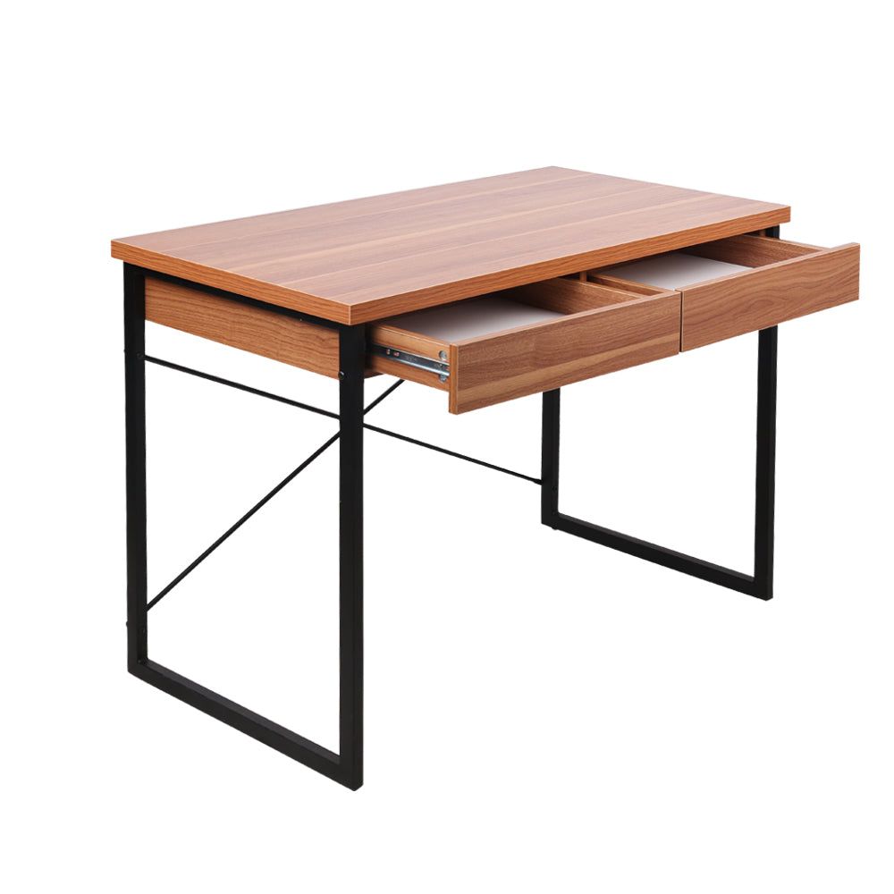 Karl 1000mm Modern Metal Office Desk with Storage Drawer - Walnut Finish for Home Office & Workspace