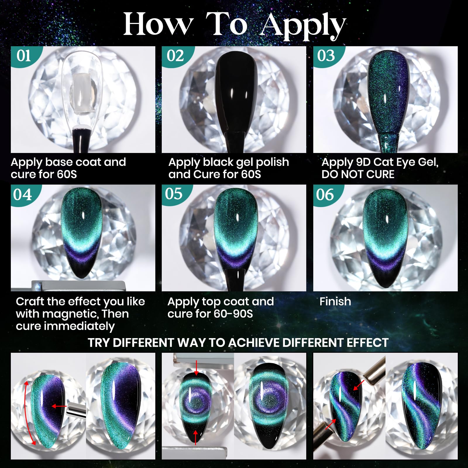 MIZHSE Chameleon 9D Cat Eye Gel Polish 10ml - Holographic Galaxy Magnetic Nail Polish for Salon-Quality Manicures at Home | Includes Magnet Stick for Stunning Cateye Effect (Color 005) | Perfect for Nail Art, Parties, and Special Occasions