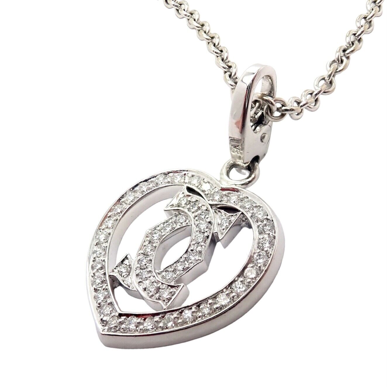 Authentic Cartier Double C Heart 18k White Gold Diamond Pendant Necklace - Luxury Jewelry Gift for Women, Perfect for Anniversaries & Special Occasions