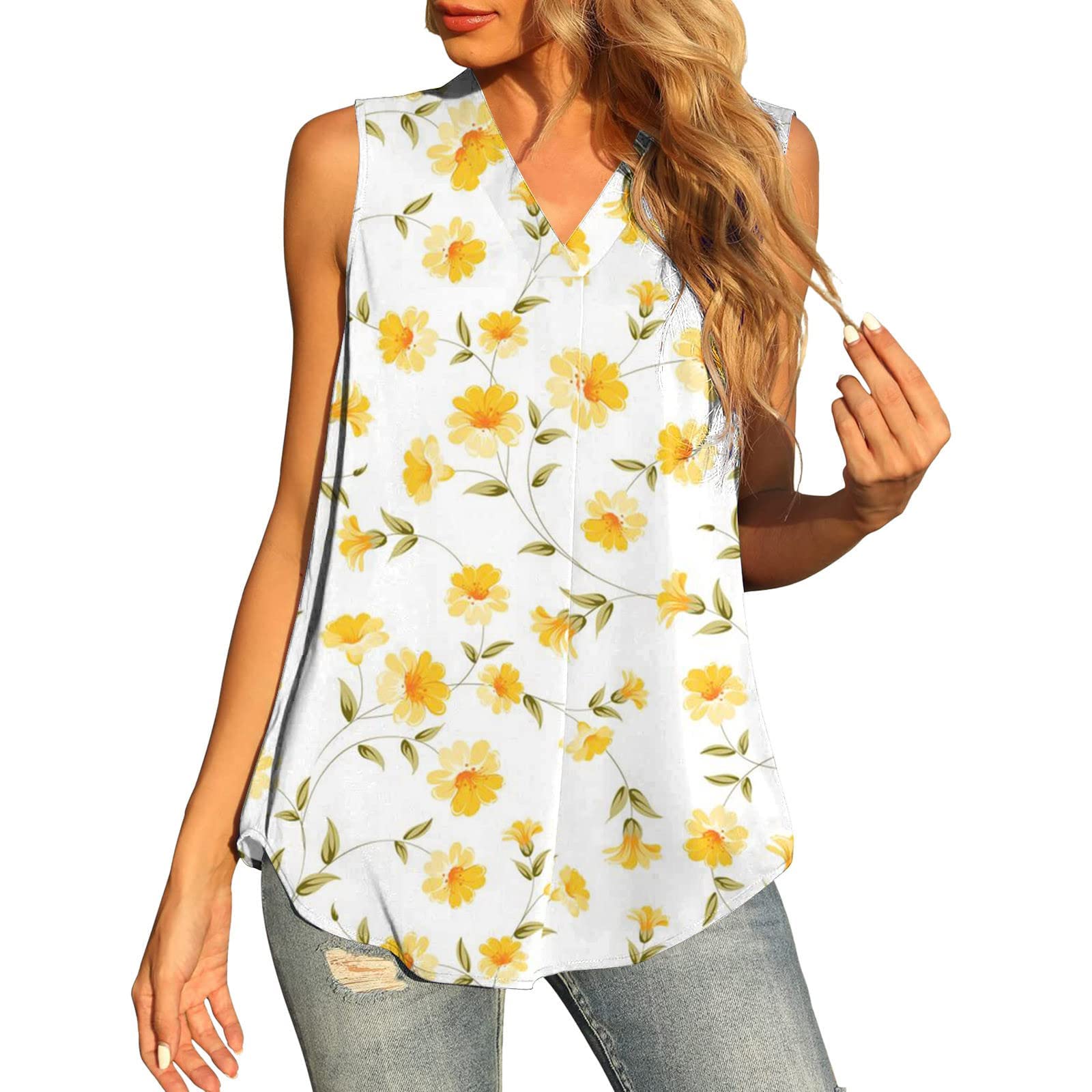 Flattering V-Neck Sleeveless Tank Tops for Women - Tummy Control Casual Graphic Tees | Perfect for Summer Outfits, Beach Wear & Everyday Comfort