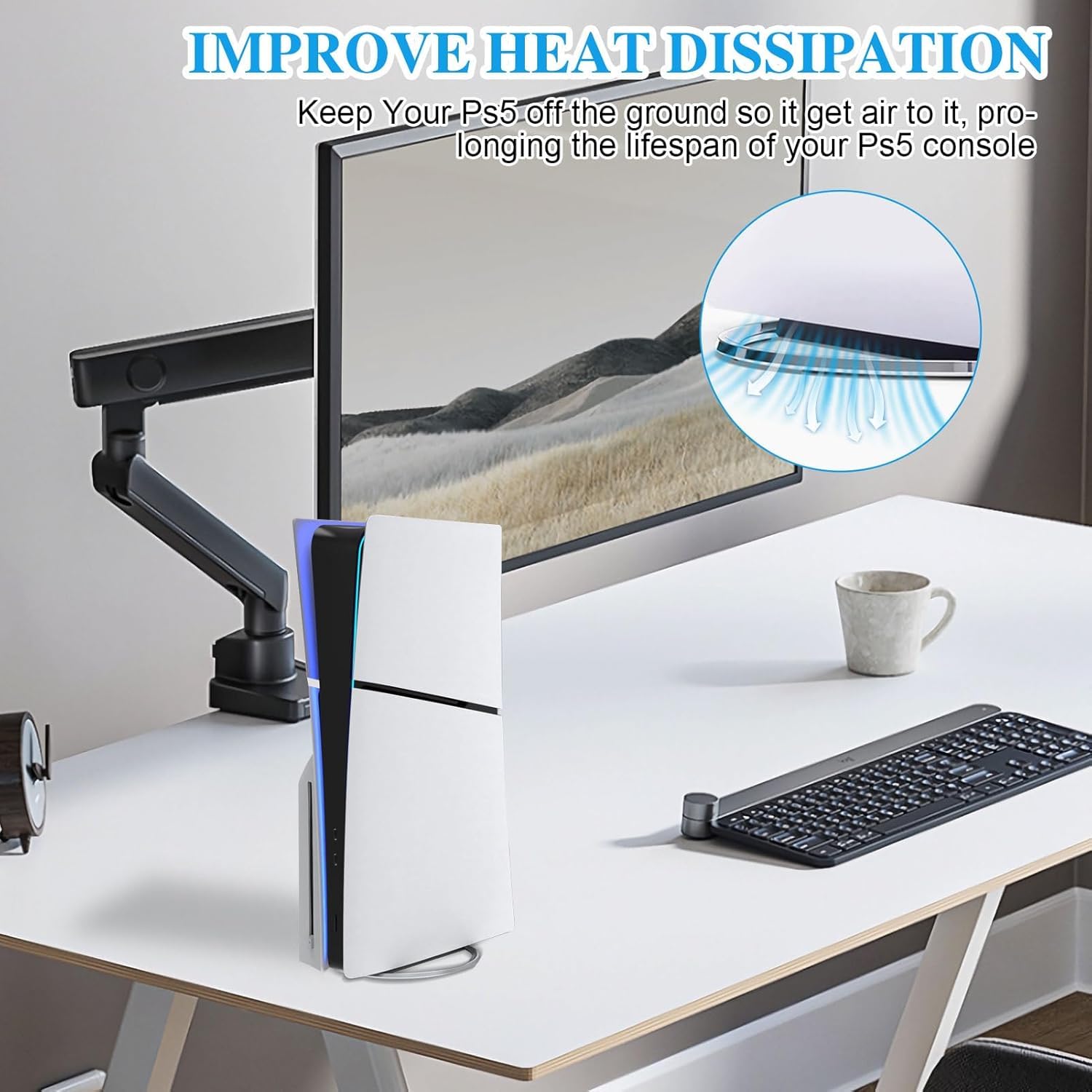 PS5 Slim & PS5 Console Vertical Stand with Non-Slip Base - Secure Mount for Playstation 5 Disc & Digital Edition - Perfect for Gaming Setup & Entertainment Center Organization