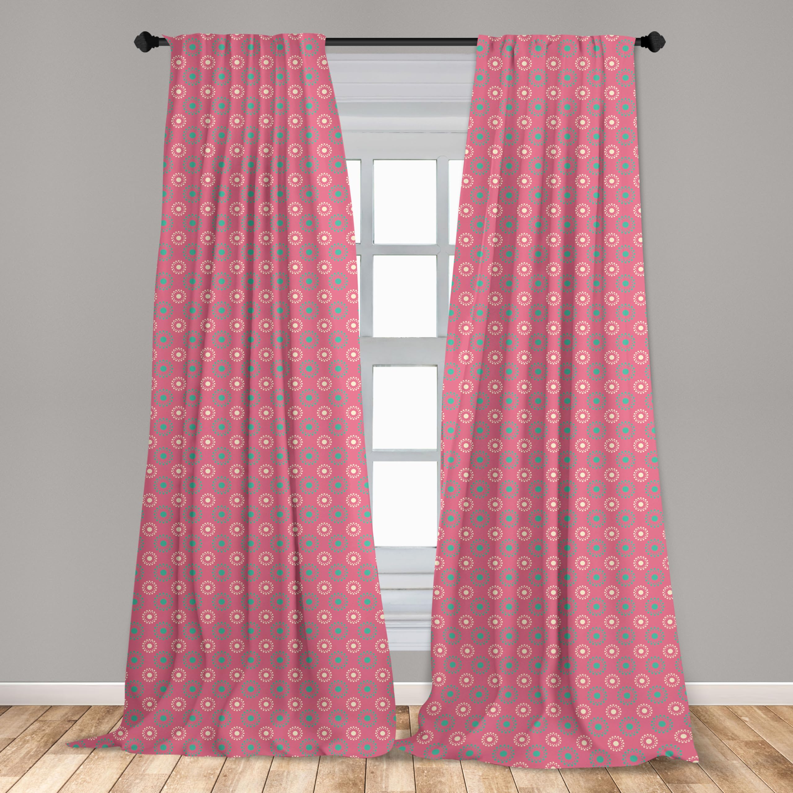 Ambesonne Floral Window Curtains - Abstract Flower & Dot Pattern Lightweight Drapes, 28