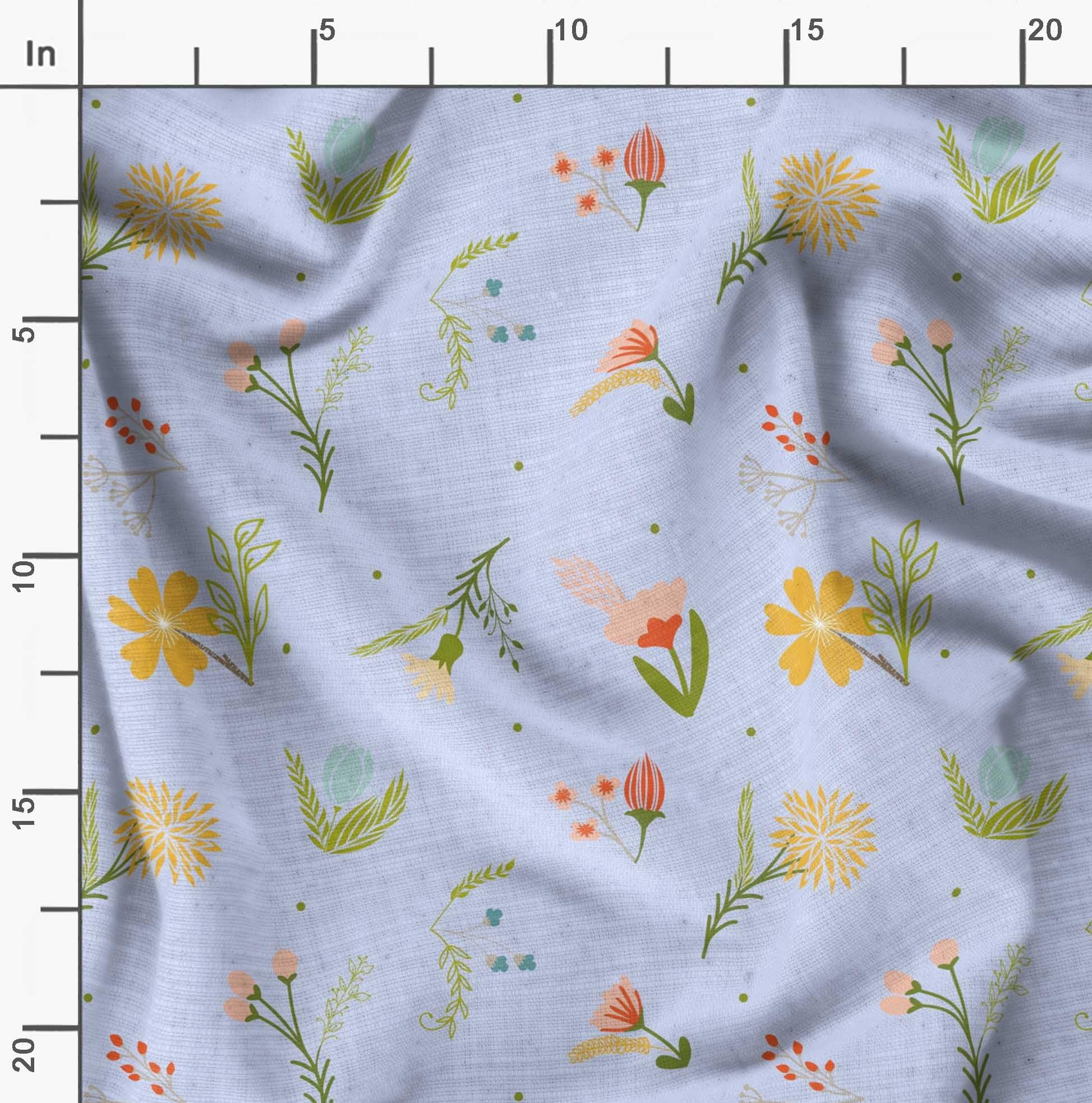 Soimoi Moss Georgette Blue Fabric by The Yard - 42 Inch Wide Printed Fabric with Artistic Leaf & Floral Pattern for Dresses, Scarves, Home Decor & DIY Fashion Projects