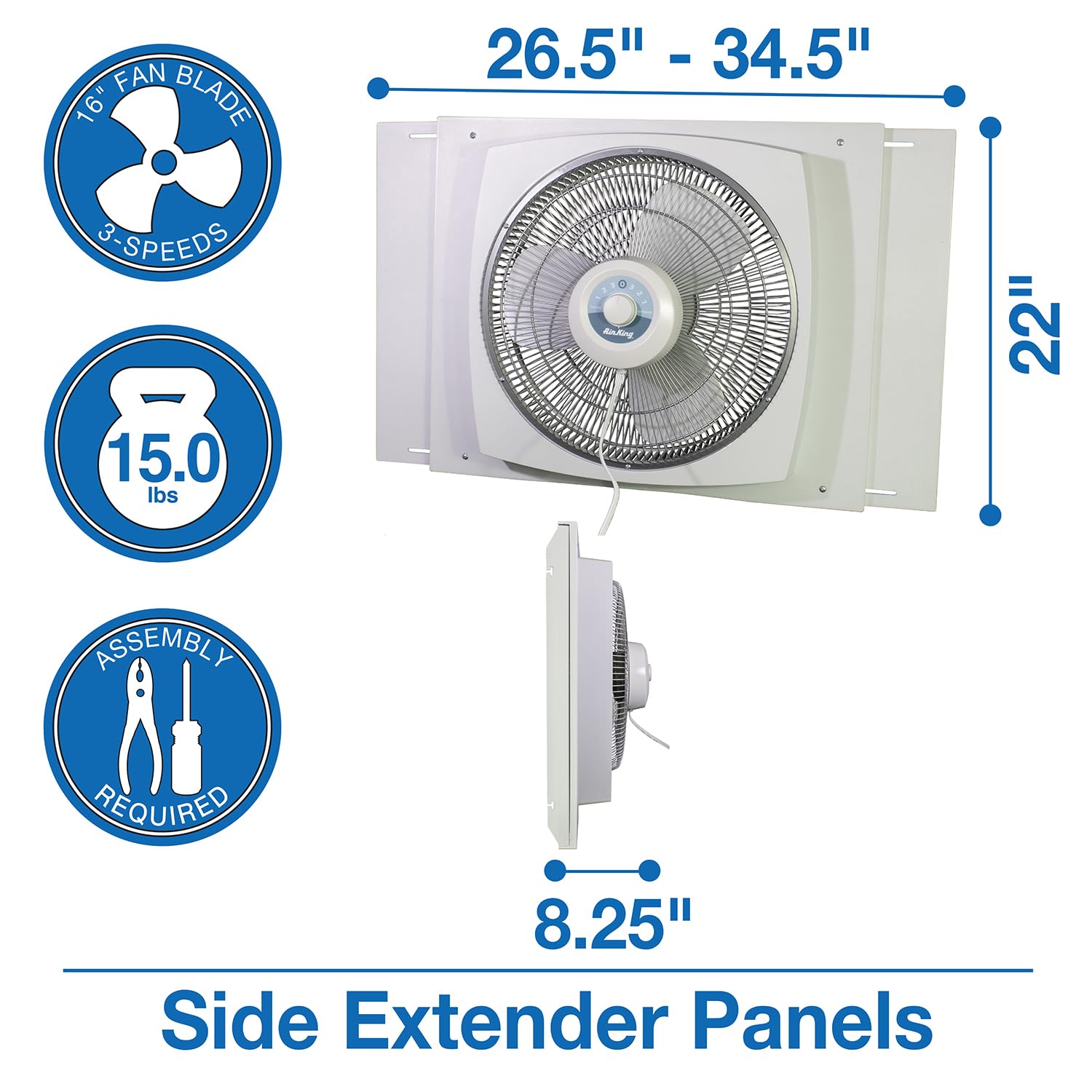 Air King 9155 16-Inch White Window Fan - Powerful Ventilation for Home & Office - Perfect for Cooling, Air Circulation & Energy Savings