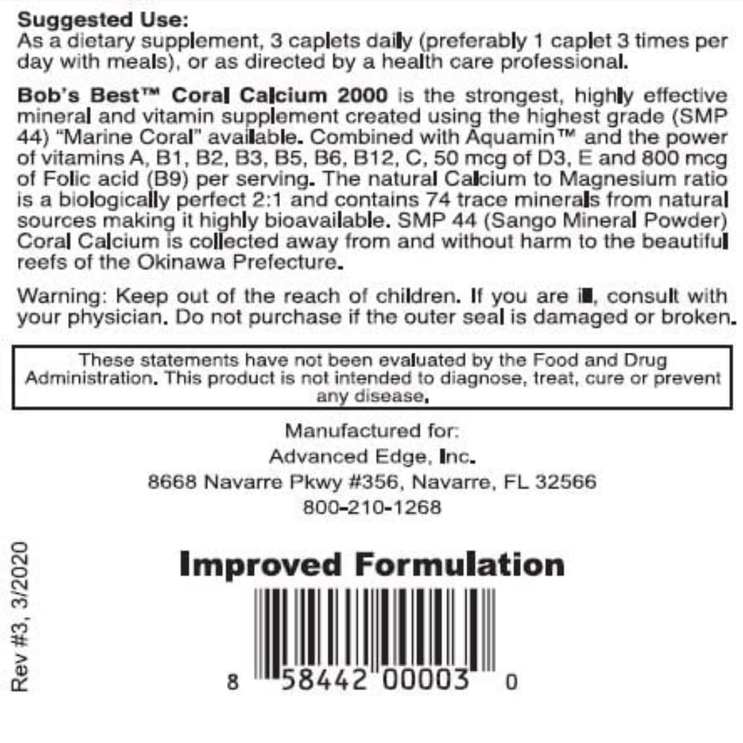 Bob's Best Coral Calcium 2000 - 12 Bottles (2000mg) | Premium Marine Coral Calcium Supplement | Supports Bone & Joint Health | Ideal for Daily Wellness & Active Lifestyle