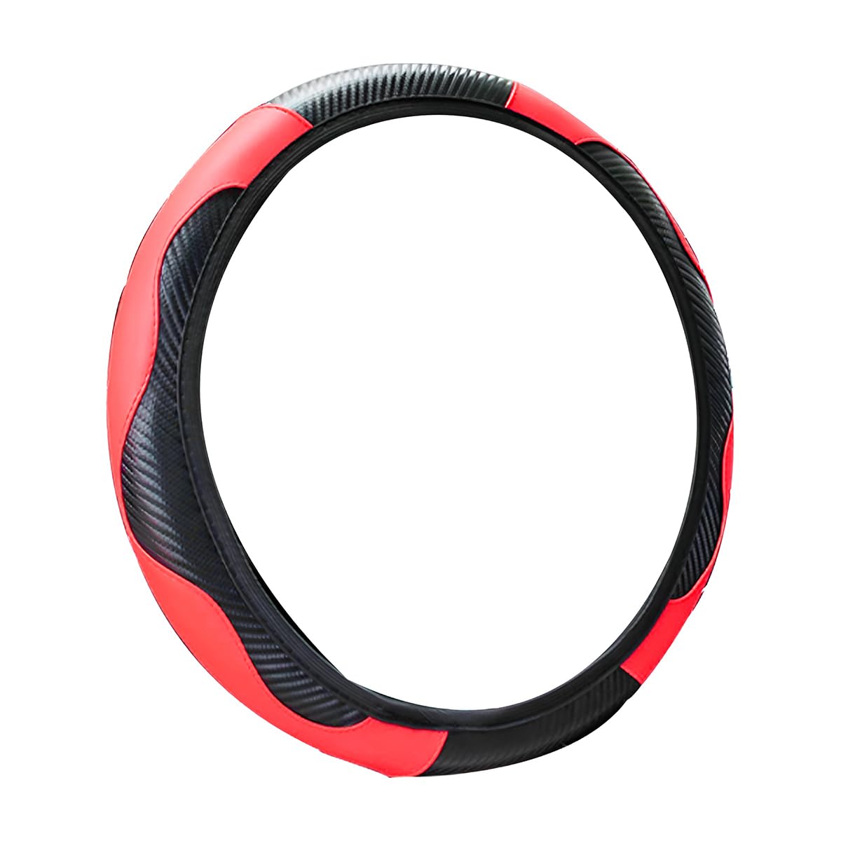 15 Inch Carbon Fiber Microfiber Leather Steering Wheel Cover - Anti-Slip Breathable Elastic Stretch Protector for Cars, SUVs, Trucks & Vans (Black/Red) | Perfect for Daily Commute, Road Trips & Winter Driving Comfort