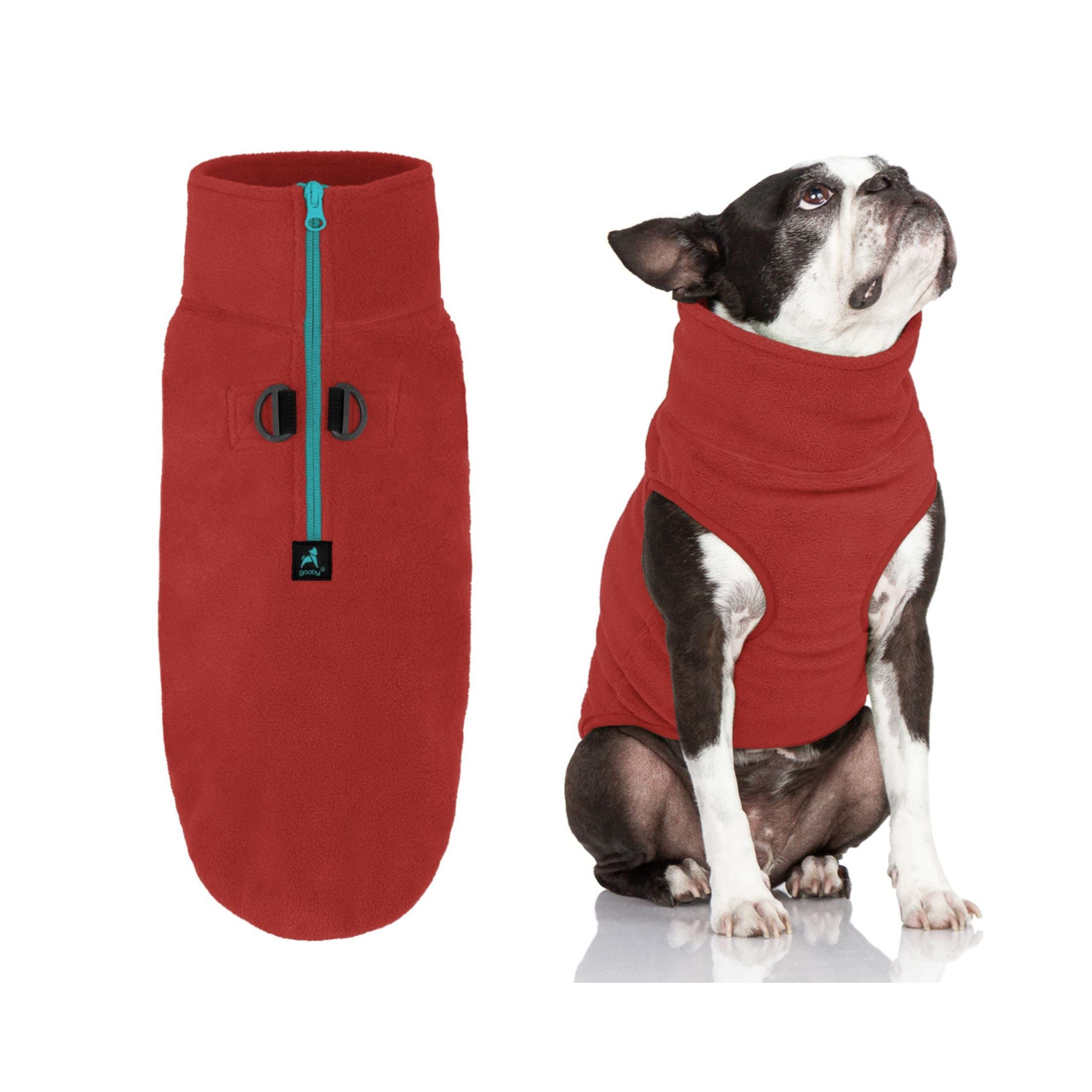 Gooby Half Zip Up Fleece Vest Dog Sweater - Soft & Warm Winter Pullover for Small & Medium Dogs - Burgundy X-Small with D-Ring Leash Attachment - Cozy Indoor/Outdoor Dog Jacket for Cold Weather Walks & Playtime