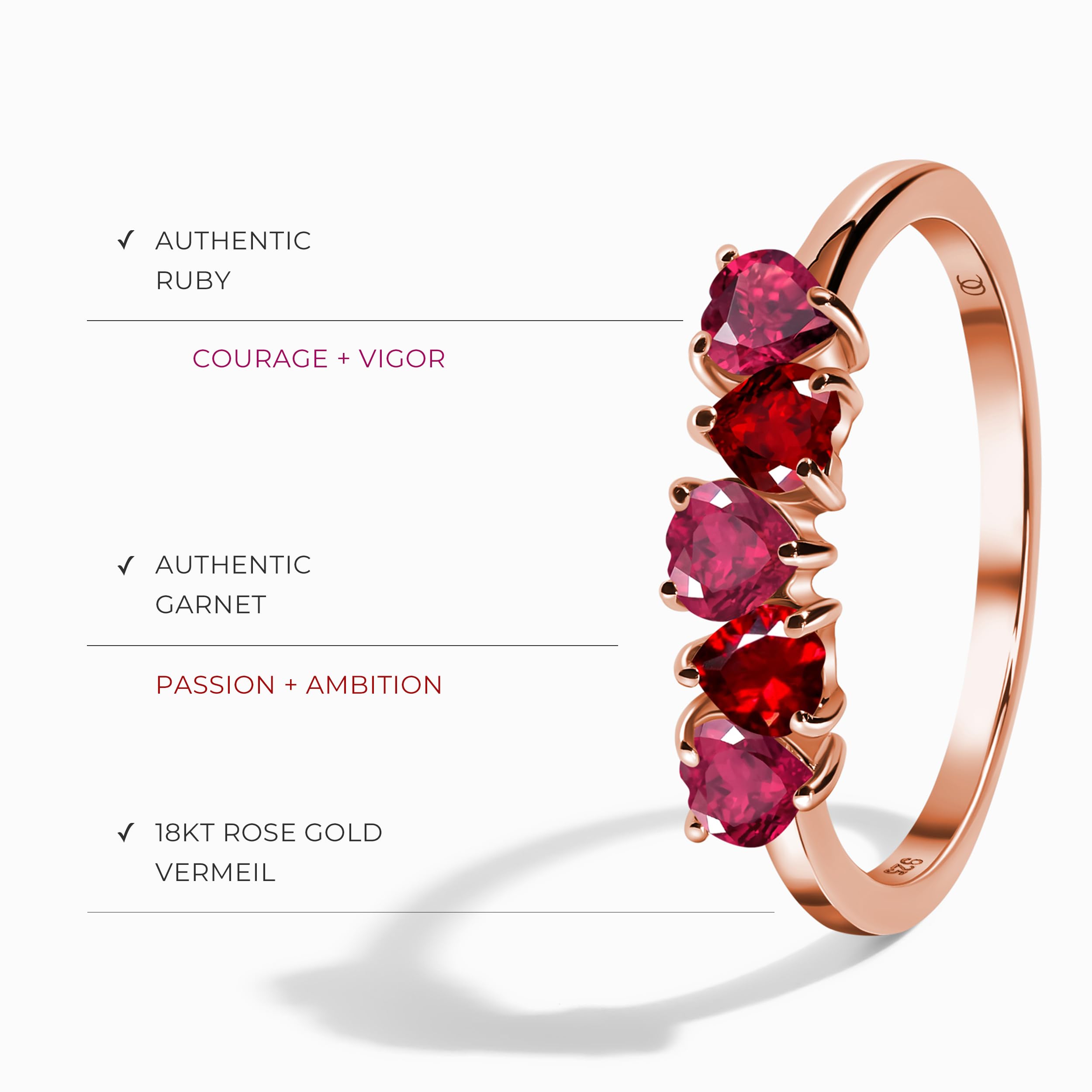 Moon Magic - Genuine Rainbow Moonstone, Ruby, Garnet, Rose Quartz, Obsidian, Amethyst & Opal Rings in 925 Sterling Silver & 18k Rose Gold - Women's Birthstone Jewelry for Everyday Wear, Gifts & Special Occasions