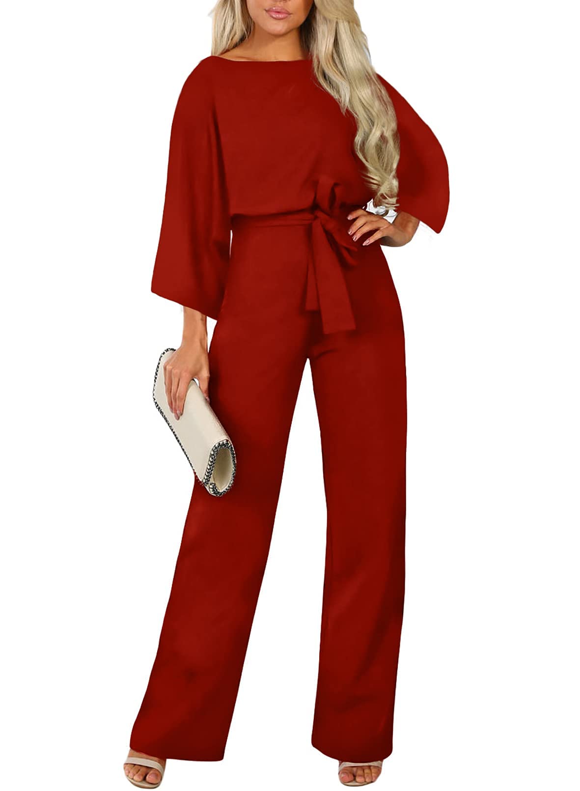 Happy Sailed Women's Casual Loose Short Sleeve Belted Wide Leg Pant Romper Jumpsuit - Comfortable Summer Outfit for Beach, Vacation & Daily Wear
