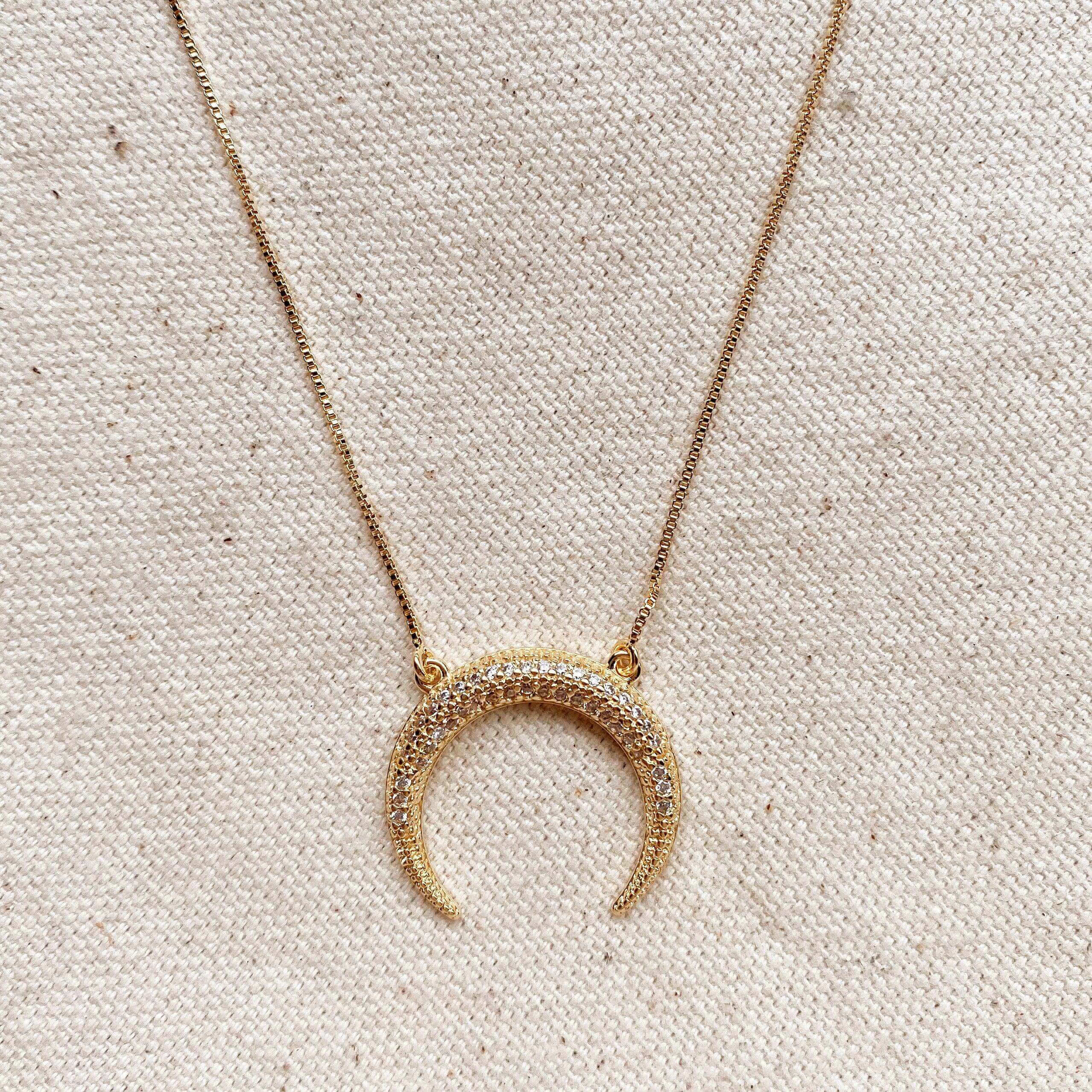 18K Gold Filled Crescent Moon Necklace with Cubic Zirconia - Elegant Celestial Jewelry for Women, Perfect for Date Nights, Weddings & Special Occasions