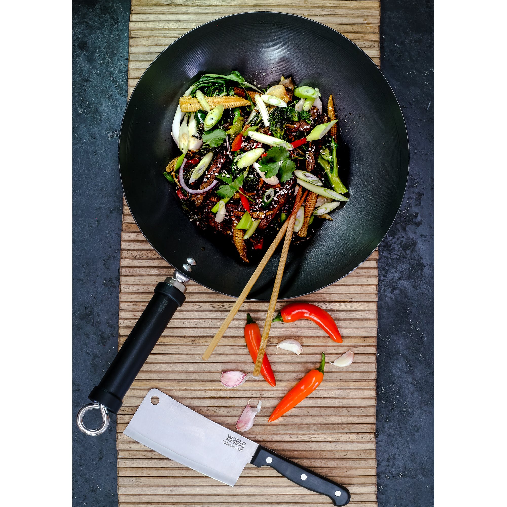 KitchenCraft World of Flavors Stir Fry Gift Set - Premium Cooking Utensils for Asian Cuisine - Perfect for Home Chefs & Stir Fry Enthusiasts