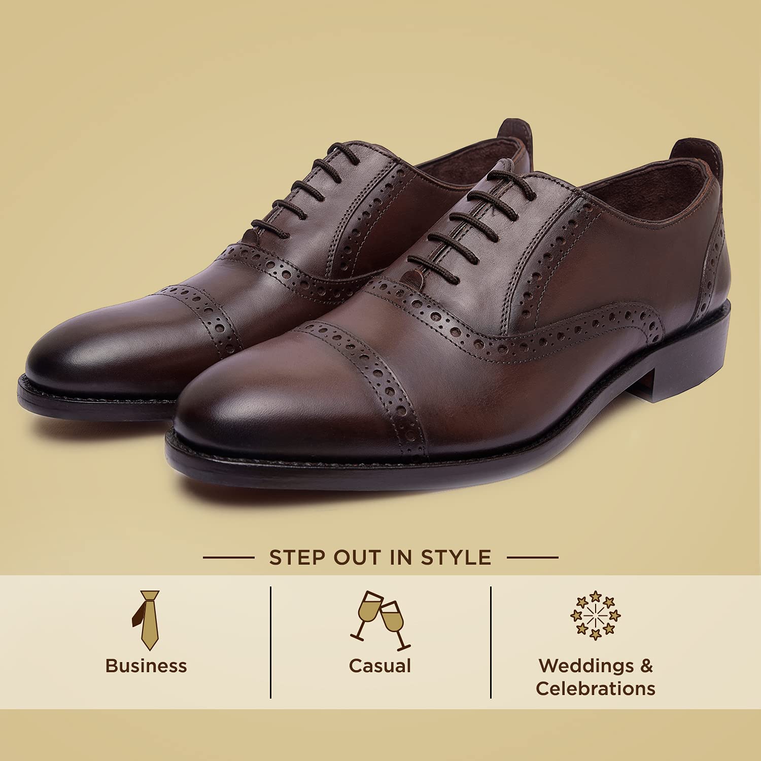 Premium Genuine Leather Oxford Dress Shoes for Men - Goodyear Welted Cap Toe Formal Shoes | Handcrafted Luxury Leather Sole Wedding & Business Shoes | Perfect for Office, Ceremonies & Special Occasions