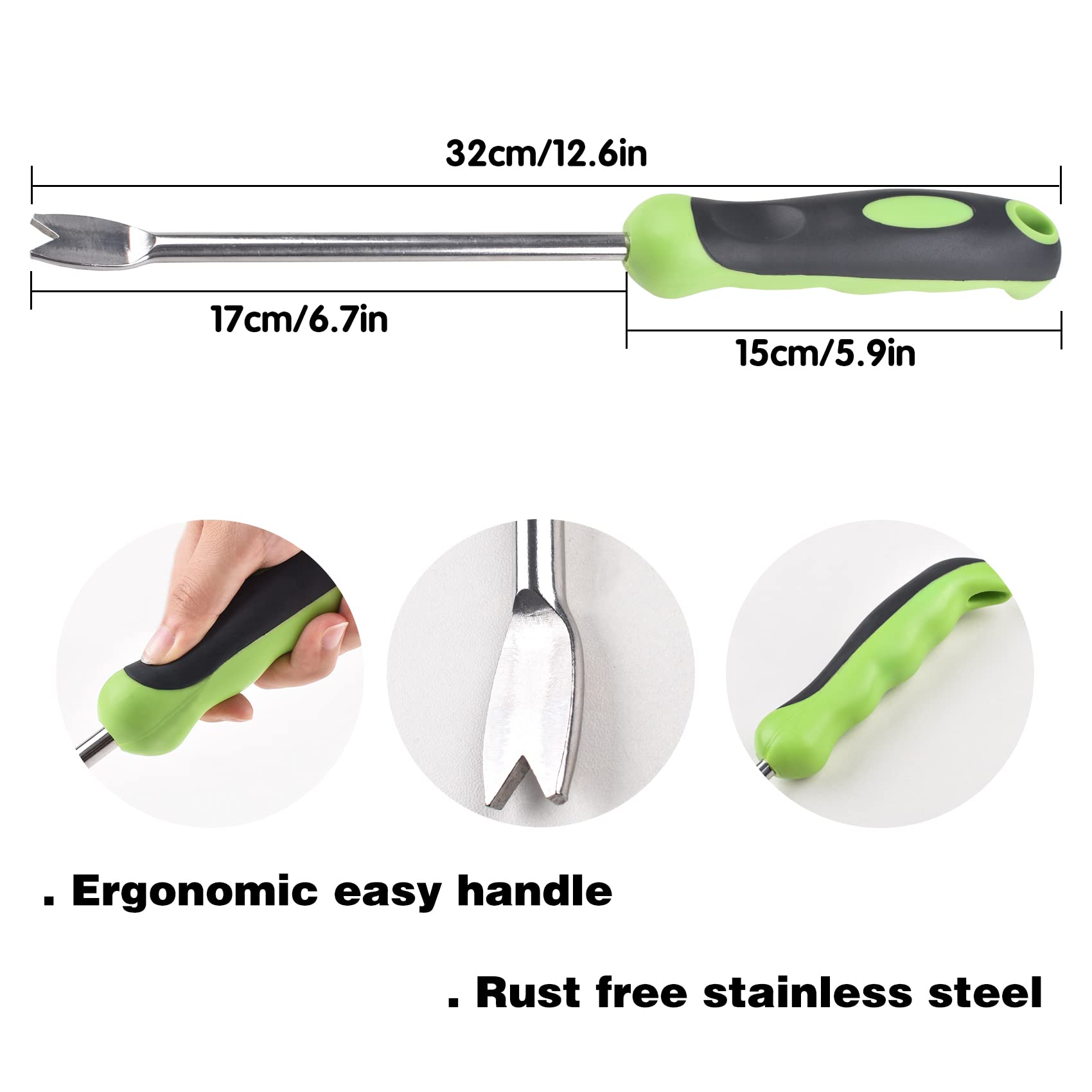 Stainless Steel Dandelion & Weed Puller Tool with Ergonomic Rubber Handle - Heavy Duty Garden Weeder for Lawn Care, Yard Maintenance & Organic Gardening