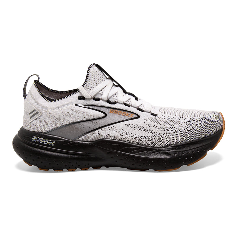 Brooks Glycerin StealthFit 21 Running Shoes for Men - White/Grey/Black - Size 8.5 D Medium - Cushioned Road Running & Jogging Shoes for Comfort & Support