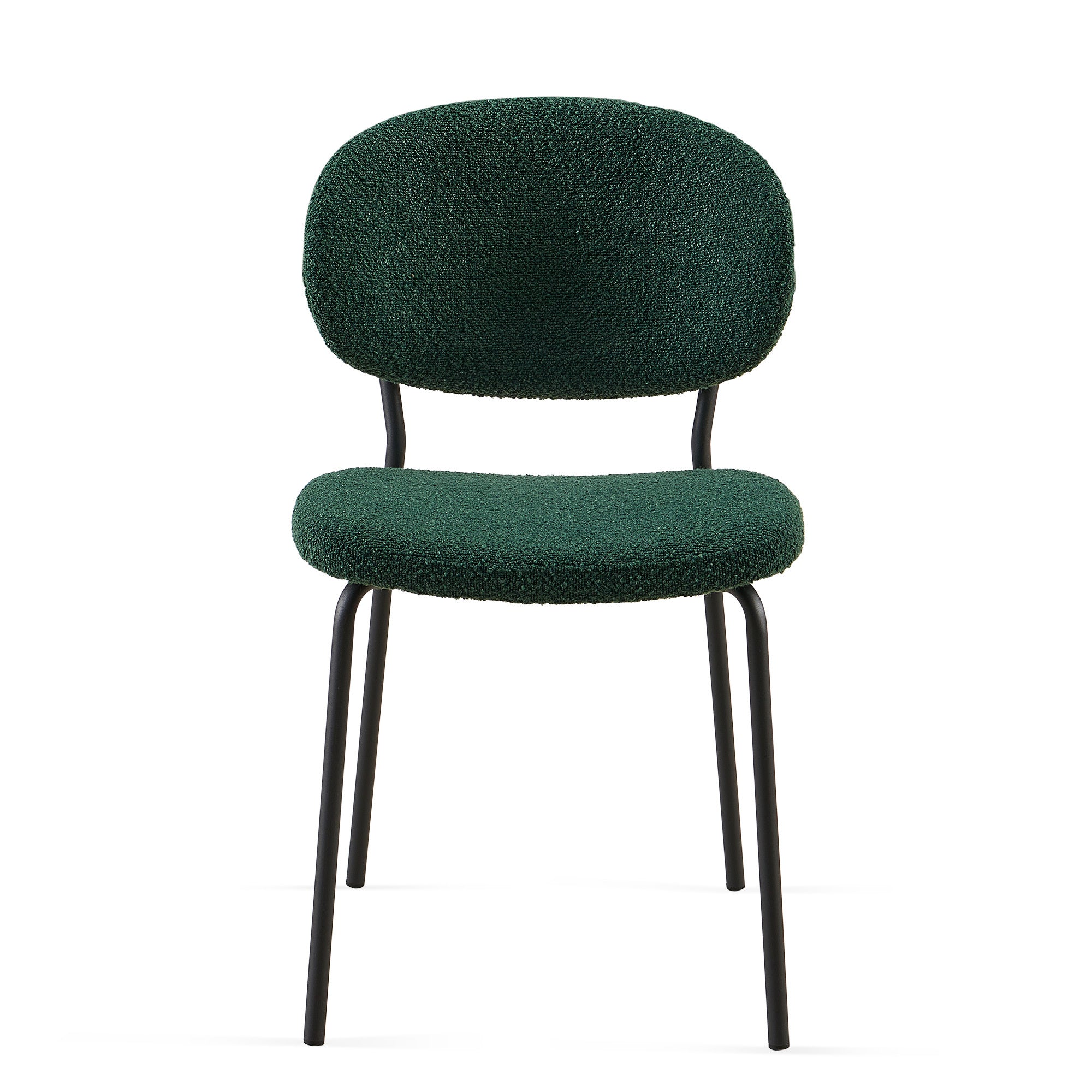 Dark Green Boucle Fabric Dining Chairs Set of 2 - Modern Upholstered Chairs with Sturdy Metal Legs for Dining Room, Kitchen & Living Room | Perfect for Small Spaces, Breakfast Nooks & Contemporary Home Decor