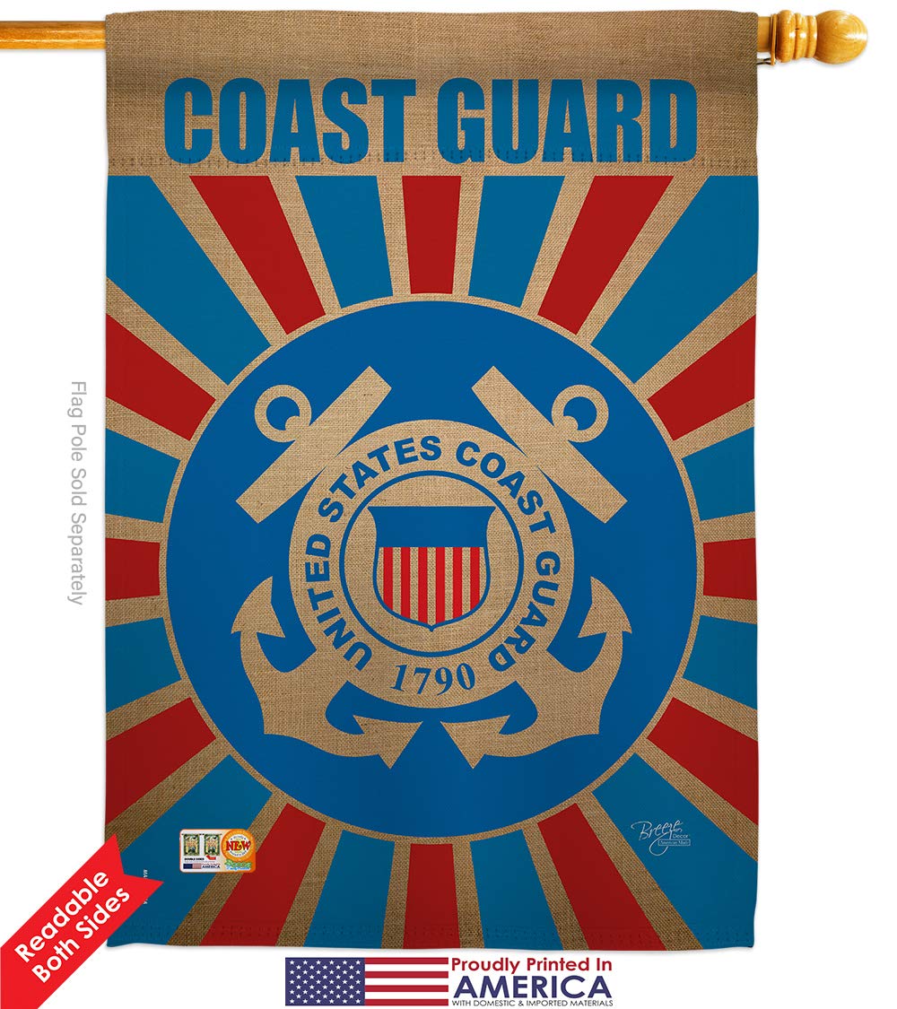 US Coast Guard Garden Flag Kit - Double-Sided 28x40 Inch Armed Forces Yard Banner | Semper Paratus Military Veteran Retirement Gift | Patriotic Outdoor Decor for Home, Yard & Memorial Day Celebrations - Made in USA