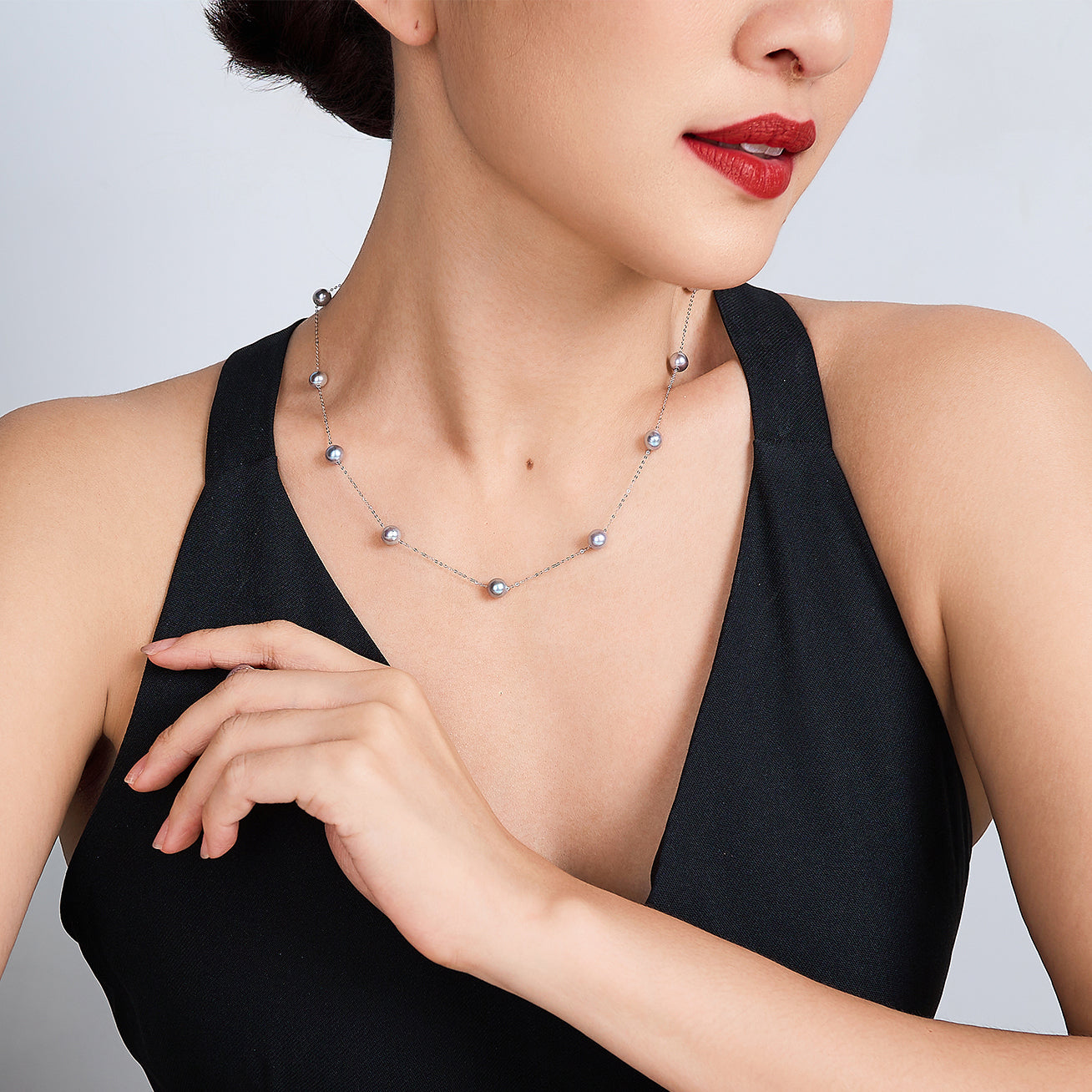 18K Solid Gold Silver Blue Akoya Pearl Necklace – Elegant Jewelry Gift for Women | Perfect for Weddings, Anniversaries & Special Occasions