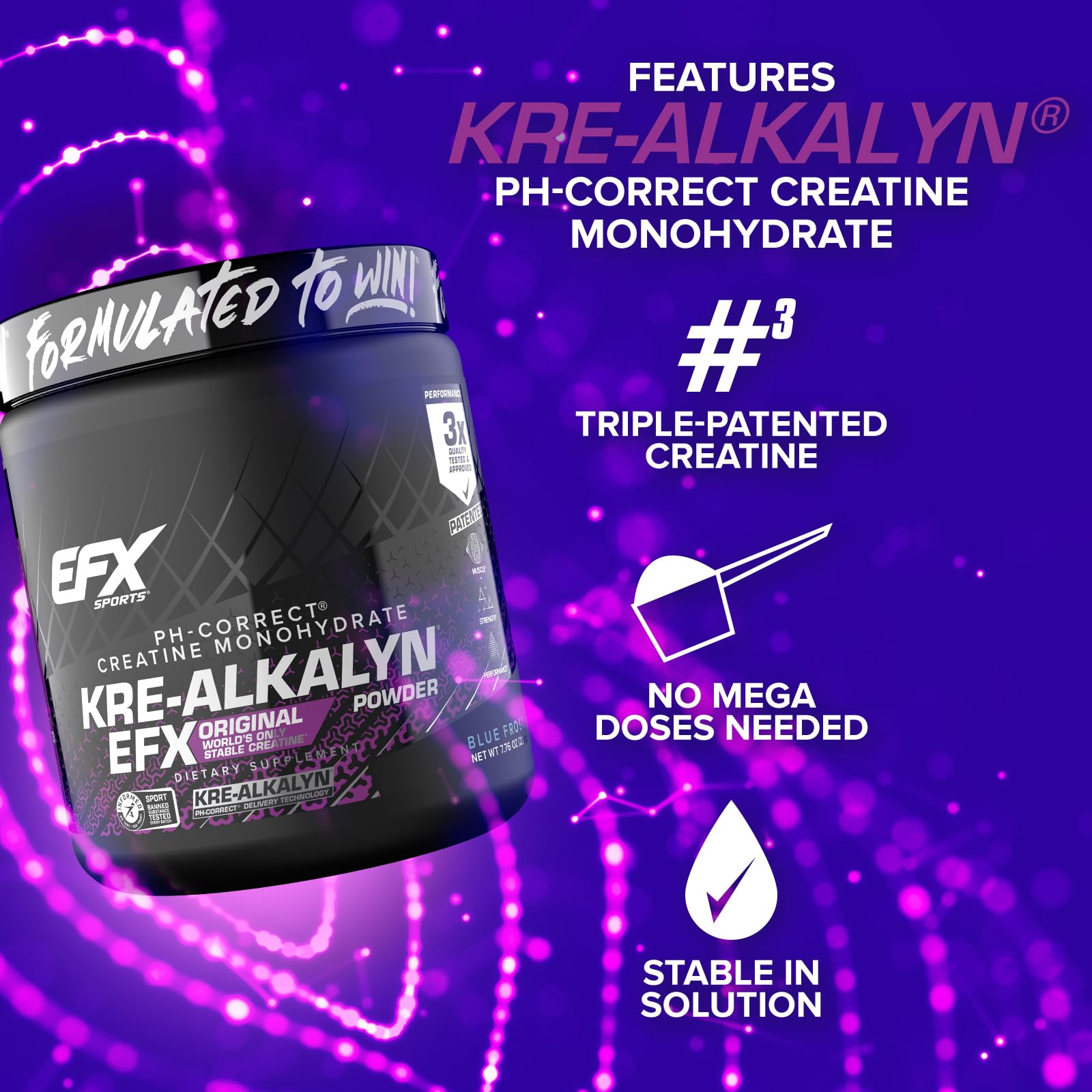 EFX Sports Kre-Alkalyn EFX Creatine Monohydrate Powder Supplement - pH Balanced Formula for Strength, Muscle Growth & Performance - 110 Servings Blue Frost Flavor - Pre-Workout & Post-Workout Recovery Supplement for Athletes & Bodybuilders