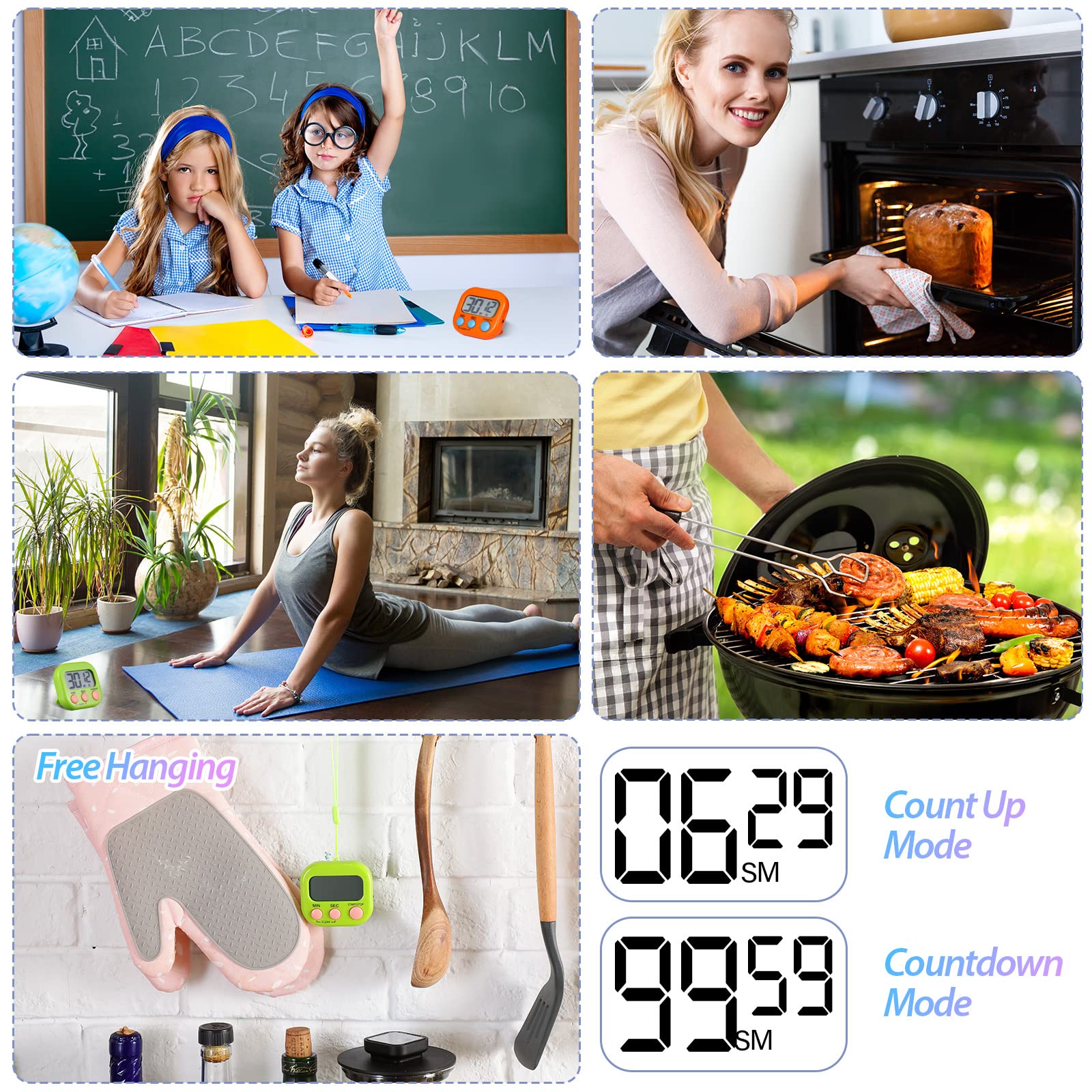 WeeWooday 24-Pack Magnetic Digital Kitchen Timer with LCD Display - Count Up/Down, Loud Alarm for Cooking, Baking, Teaching (Colorful) | Perfect for Classrooms, Kitchens & Home Use
