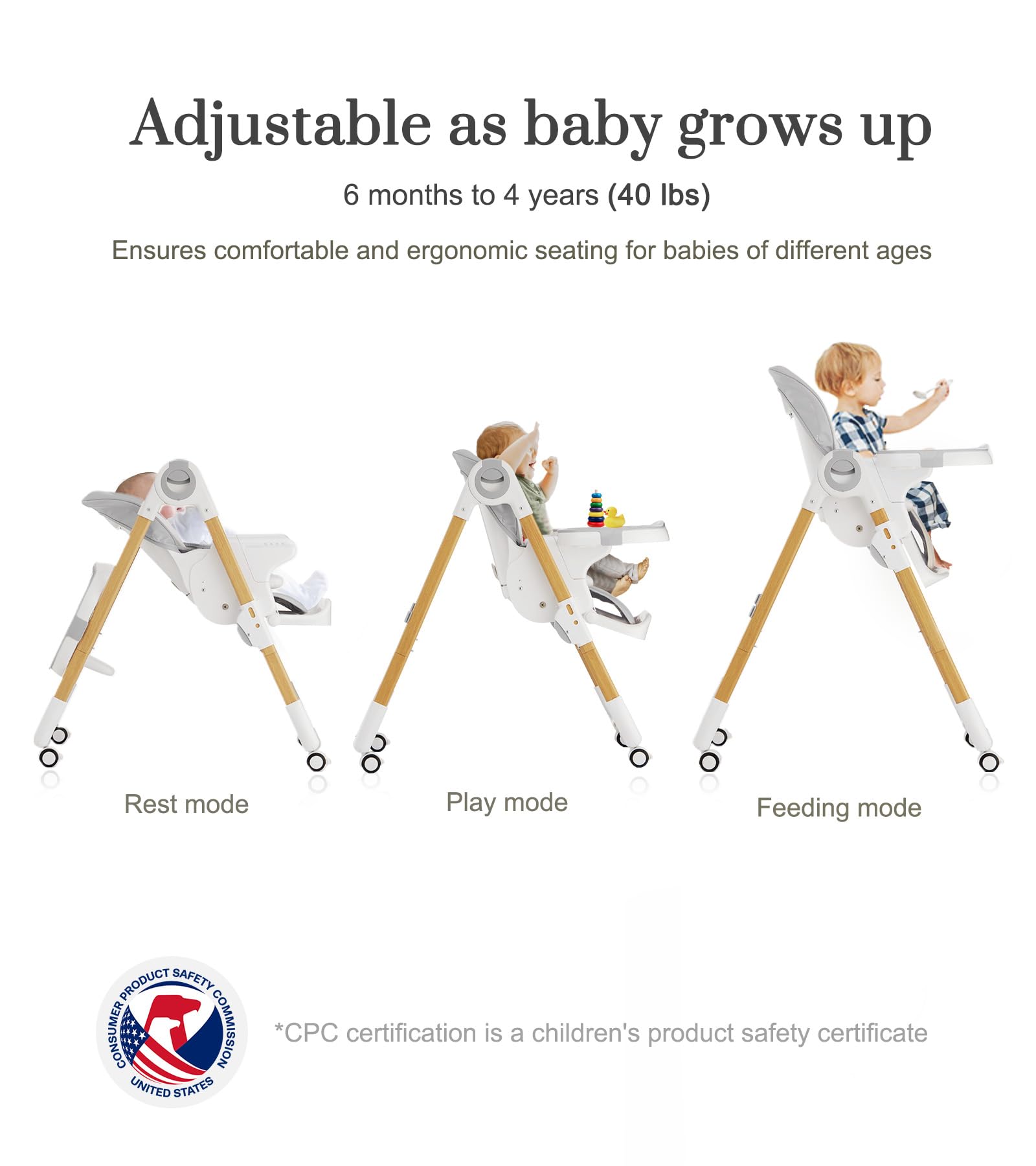 Convertible High Chairs for Babies & Toddlers - Adjustable Height Baby Dining Chair with Removable Tray, Reclining Backrest & Footrest | Portable Infant Highchair with Locking Wheels for Home, Restaurant & Travel Use