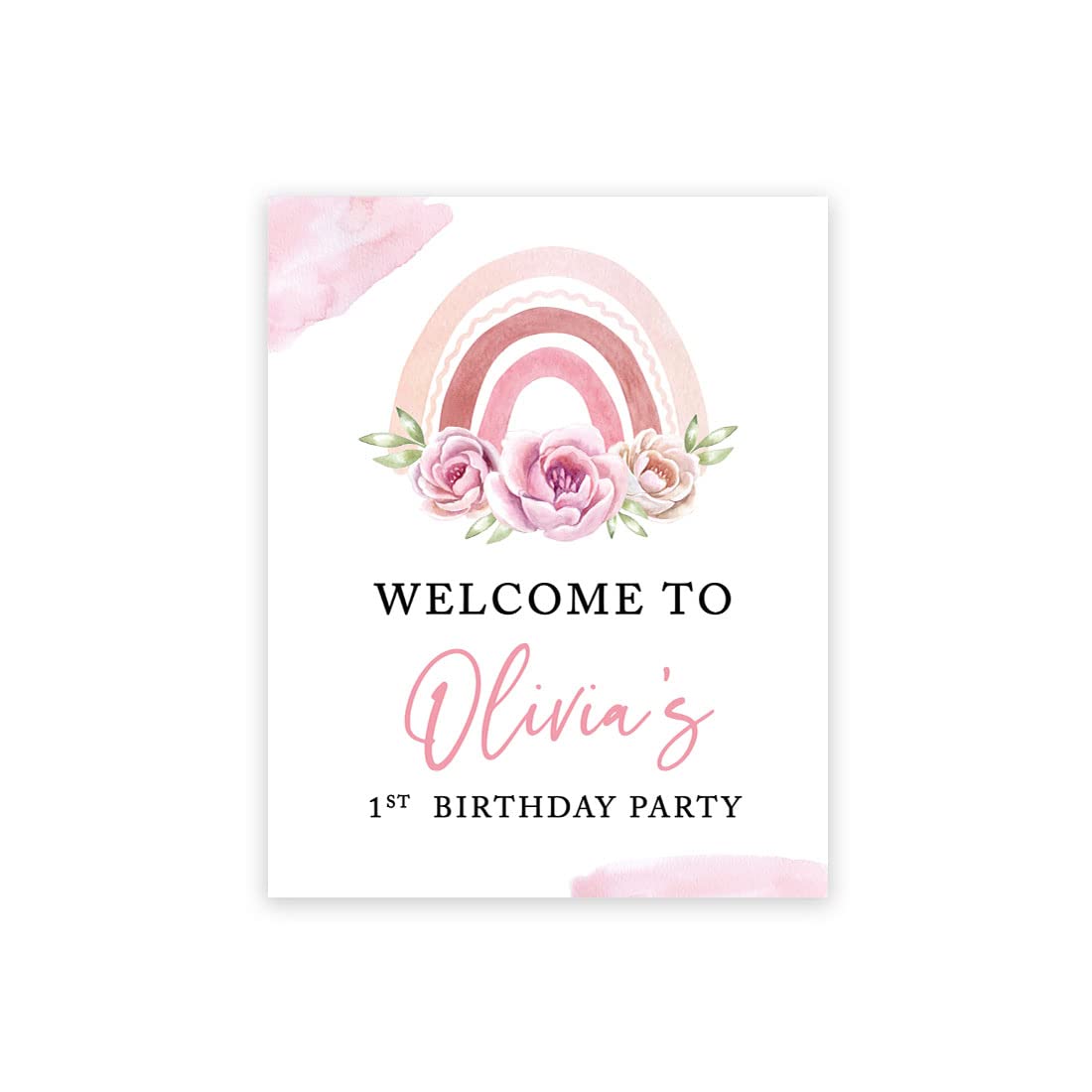 Personalized Birthday Welcome Sign - Custom Large 16x20 Inch Floral Rainbow Canvas for Kids Birthday Party Decorations | 1st Birthday, Girls Party Theme | Perfect for Baby Showers, Birthday Entrances & Photo Backdrops