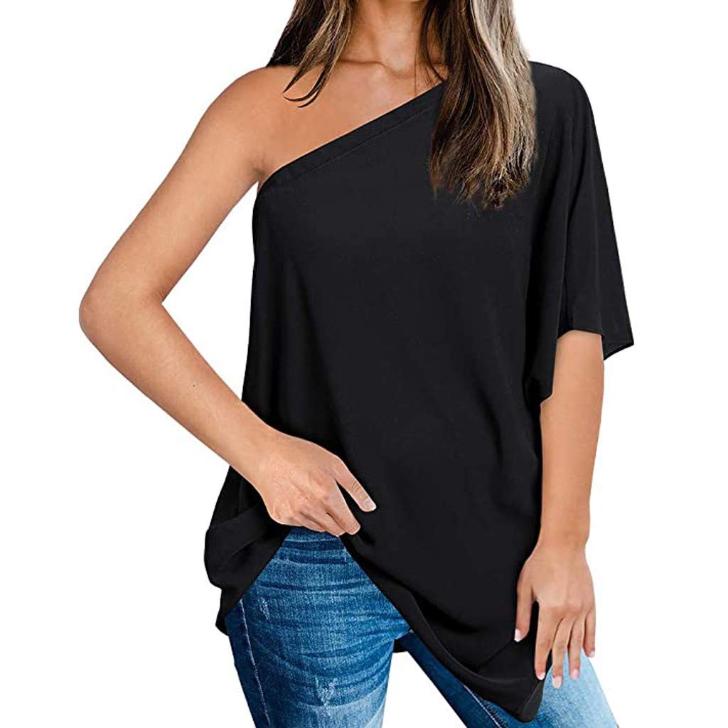 Muicook Women's Off Shoulder Tops - Oversized Batwing Sleeve Asymmetric Summer Shirts | Trendy Casual Blouse for Beach, Party & Date Night Outfits