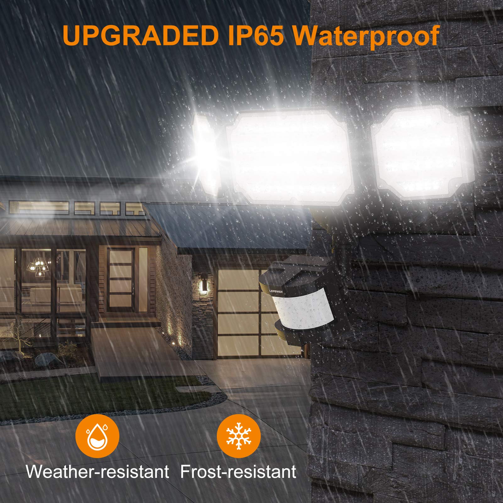 LEPOWER 45W LED Security Light with Motion Sensor - 1600LM Solar Outdoor Lighting (2-Pack) - Perfect for Driveway, Garage, Backyard & Patio Security