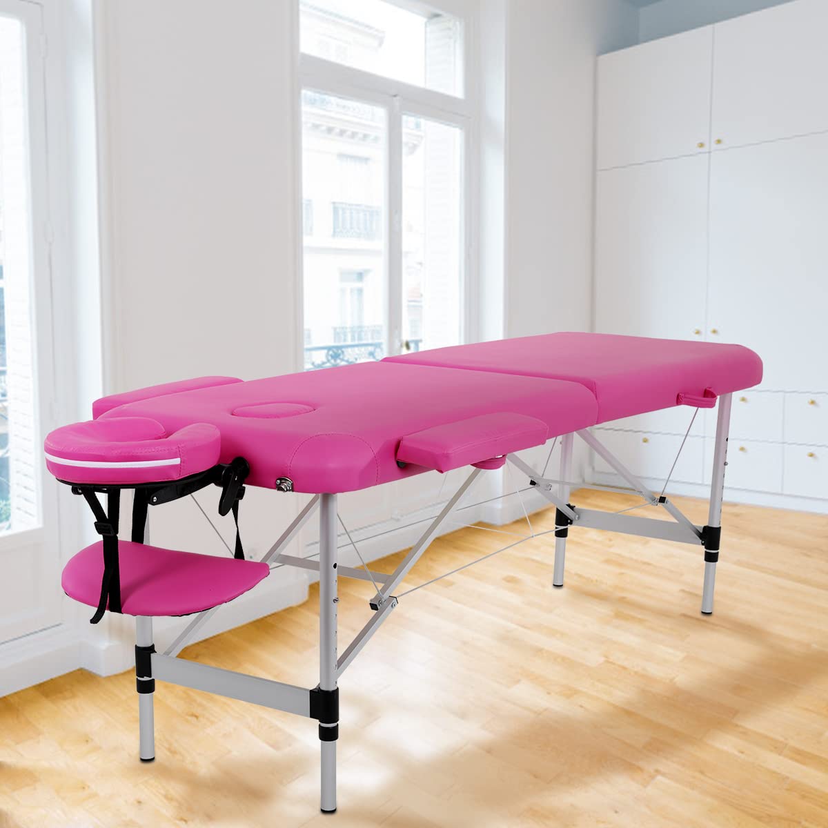 73 Inch Portable Massage Table - Adjustable Height Folding Aluminum Spa Bed with PU Leather & Face Cradle - Professional Salon, Physical Therapy, Beauty, Facial & Tattoo Use - Includes Carry Case (Pink) | Perfect for Home, Clinic & Mobile Massage Services