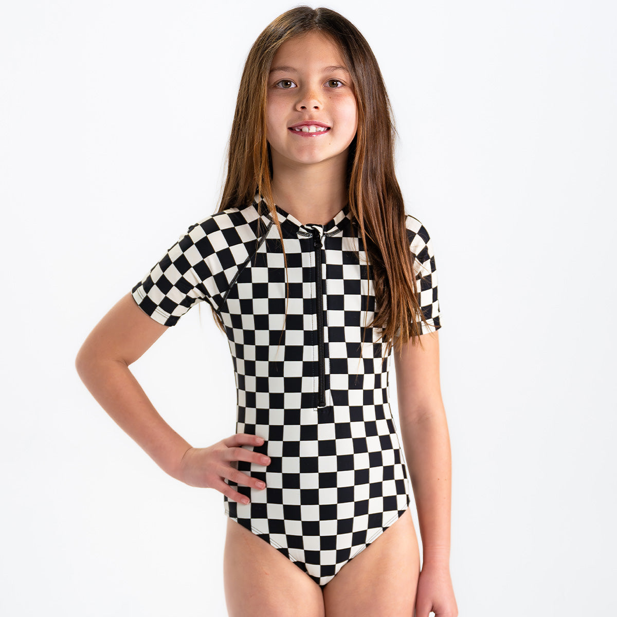 Girls' Short Sleeve Rash Guard One Piece Swimsuit - UV Protection Swimwear for Beach, Pool & Water Sports