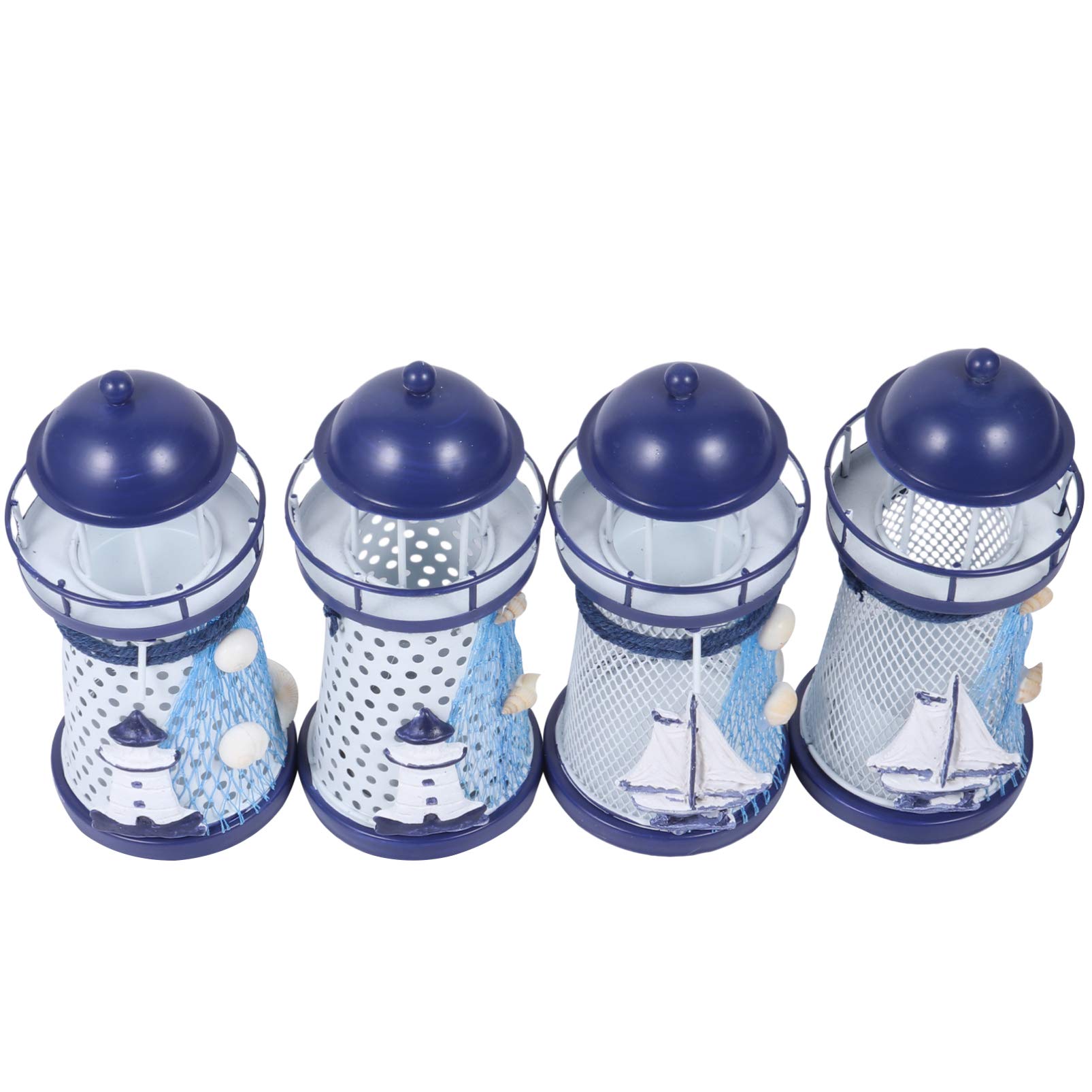 Amosfun 4-Piece Vintage Metal Lighthouse Candle Holders - Mediterranean Style Iron Candlesticks for Home Decor, Wedding Centerpiece, Beach House & Coastal Themed Parties
