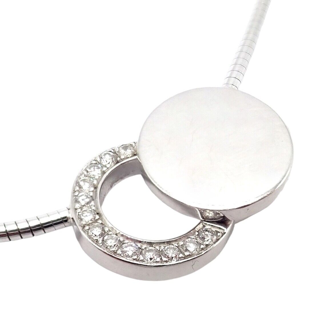 Authentic Dinh Van 18k White Gold Diamond Ombre De Lune Necklace - Luxury Modernist Jewelry for Women, Perfect for Evening Gala & Special Occasions