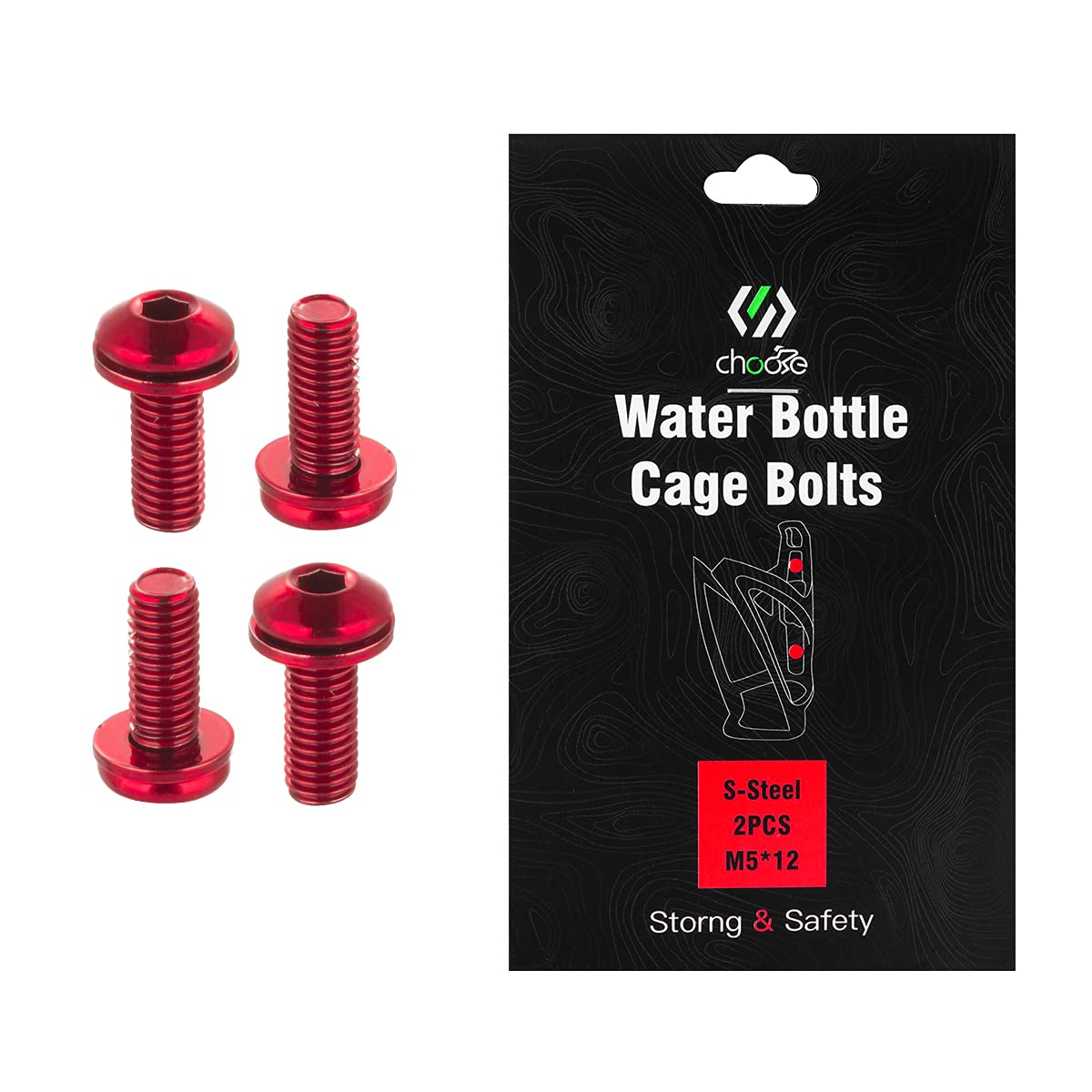 Chooee MTB Water Bottle Cage Bolts - Red for Mountain Biking